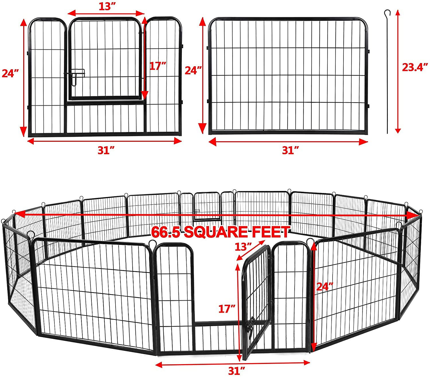 Howcool 31'' W x 24'' H Foldable Metal Exercise Pen and Pet Playpen Puppy Cat Exercise Fence Barrier Playpen Kennel - 16 Panels