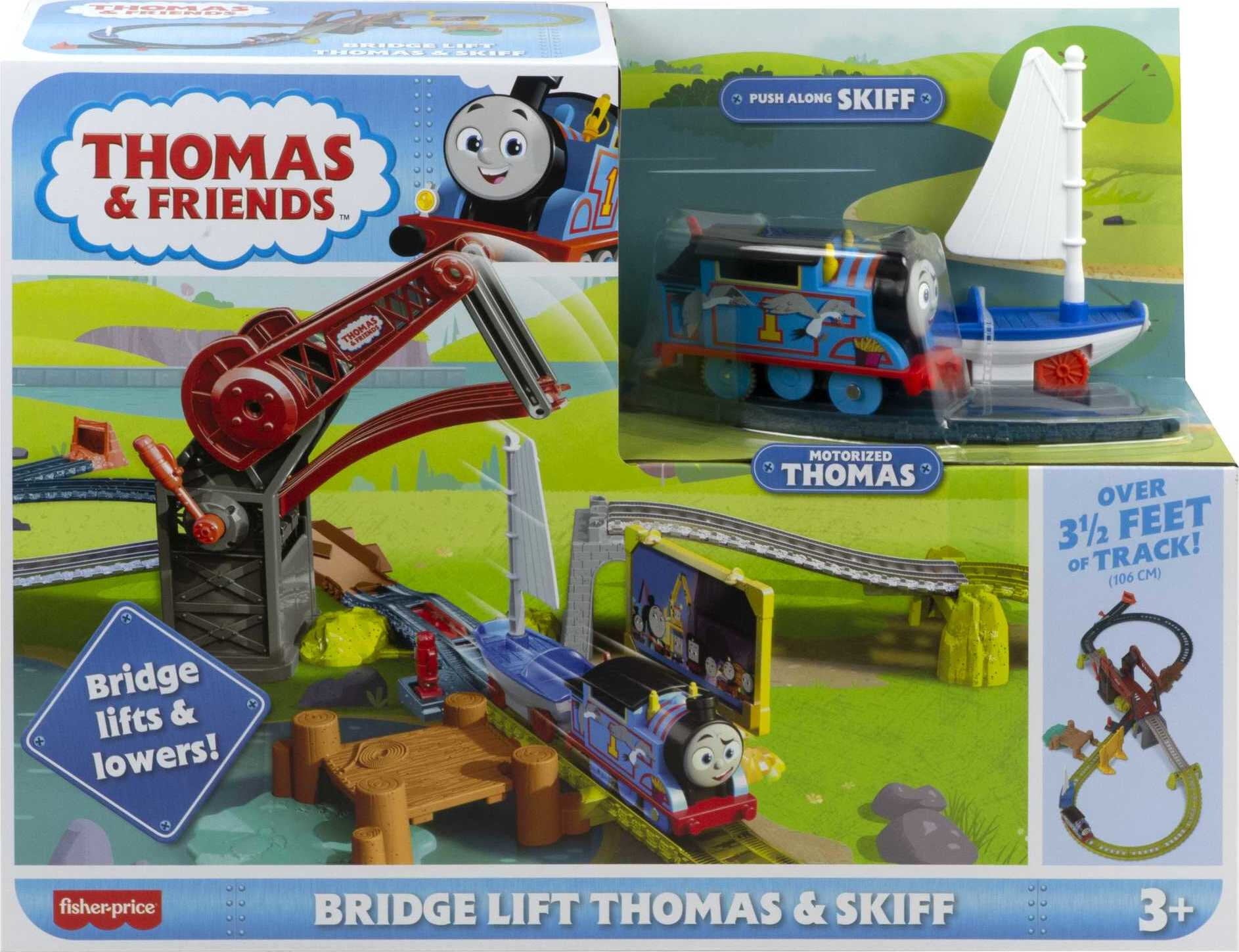 Thomas and Friends Bridge Lift Thomas and Skiff Toy Train Set with Motorized Engine and Boat