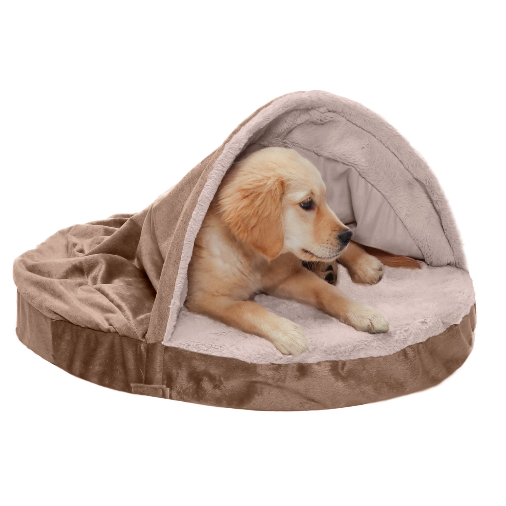 FurHaven | Memory Foam Wave Fur and Velvet Snuggery Burrow Pet Bed for Dogs and Cats， Brownstone， 26-Inch