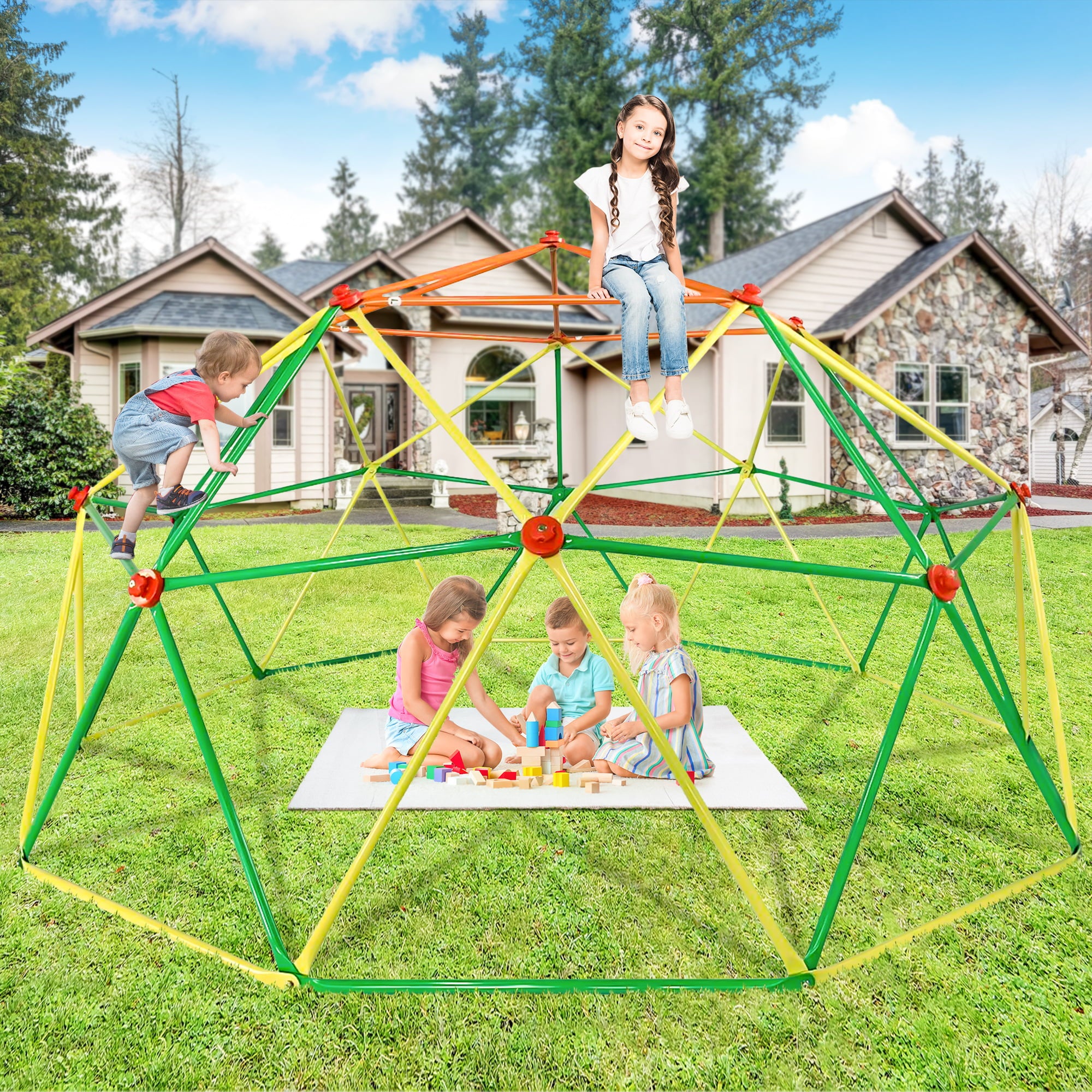 Dome Climbing Toys for Kids， 10FT Geometric Climber Colorful， Jungle Gym and Climbers Outdoor Indoor Climbing Toys w/High Strength Steel Frame， Max Support 900LBS， Age 3-10 BoysandGirls， OYG Color