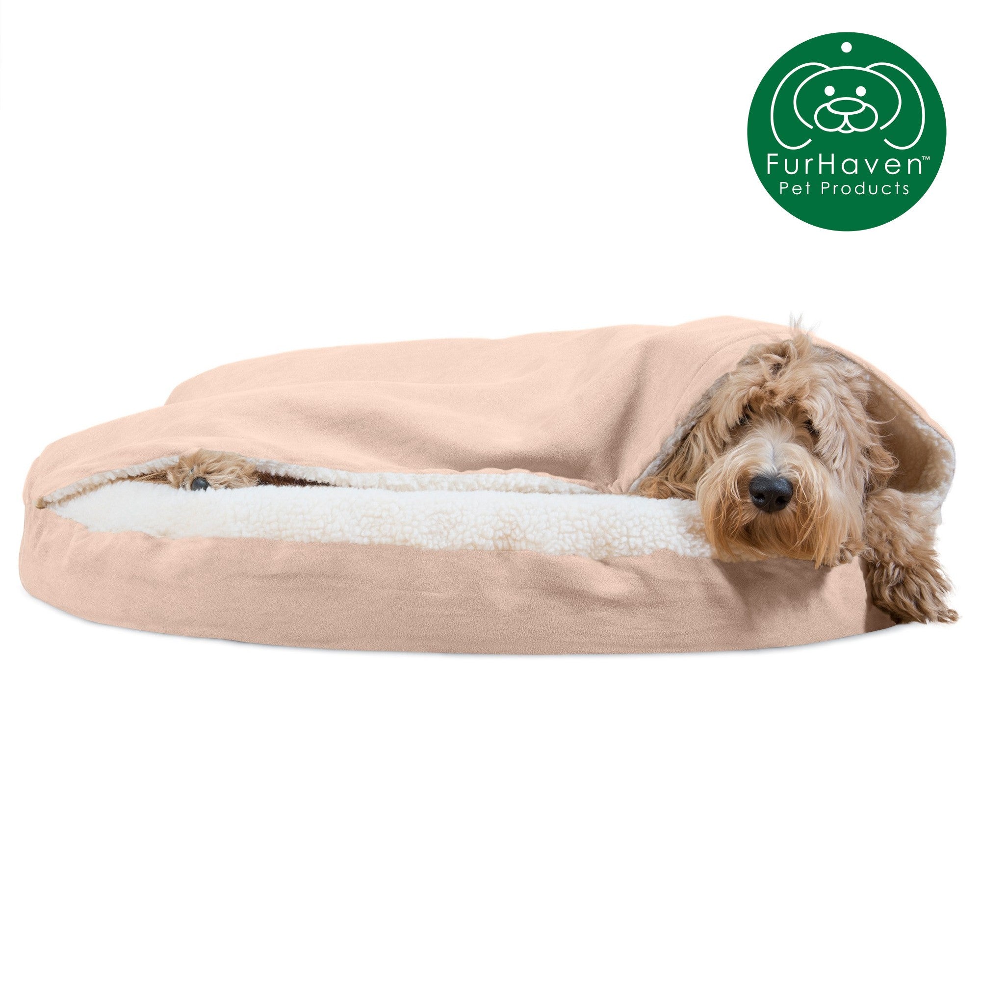 FurHaven Pet Products Orthopedic Faux Sheepskin Snuggery Burrow Pet Bed for Dogs and Cats， Cream， 35