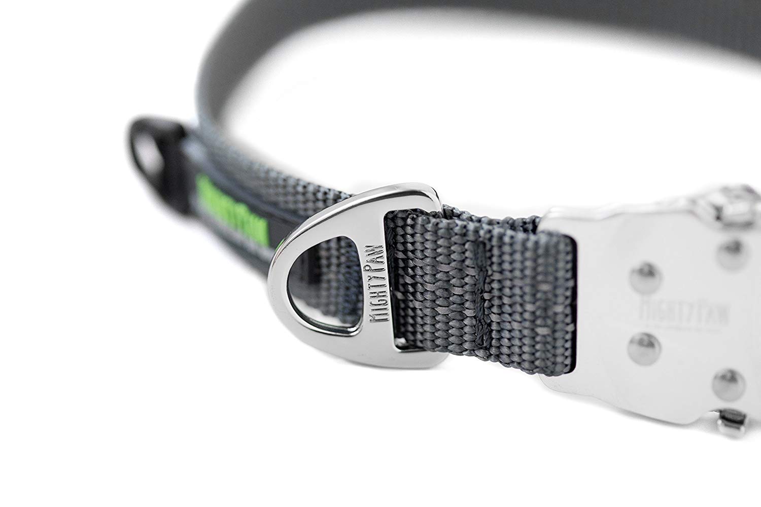Mighty Paw Metal Buckle Dog Collar， All Metal Hardware， Lightweight Collar， Reflective Stitching， Strong， Durable (Medium， Grey)