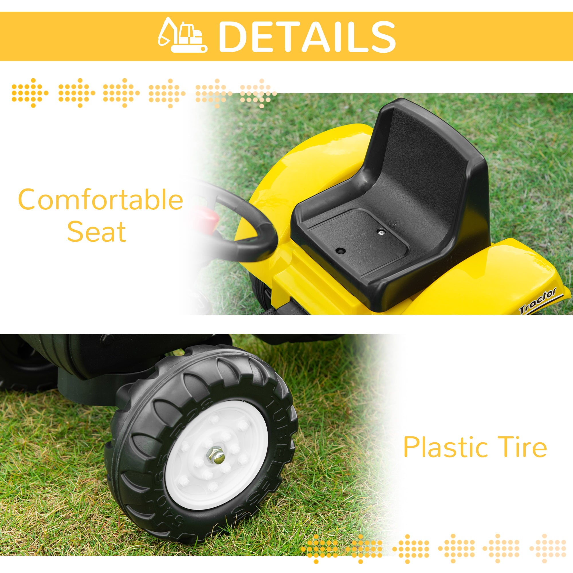 Aosom Kids Ride-On Construction， Pedal Excavator/Digger Toy with Horn for Kids and Toddlers 3+， Yellow