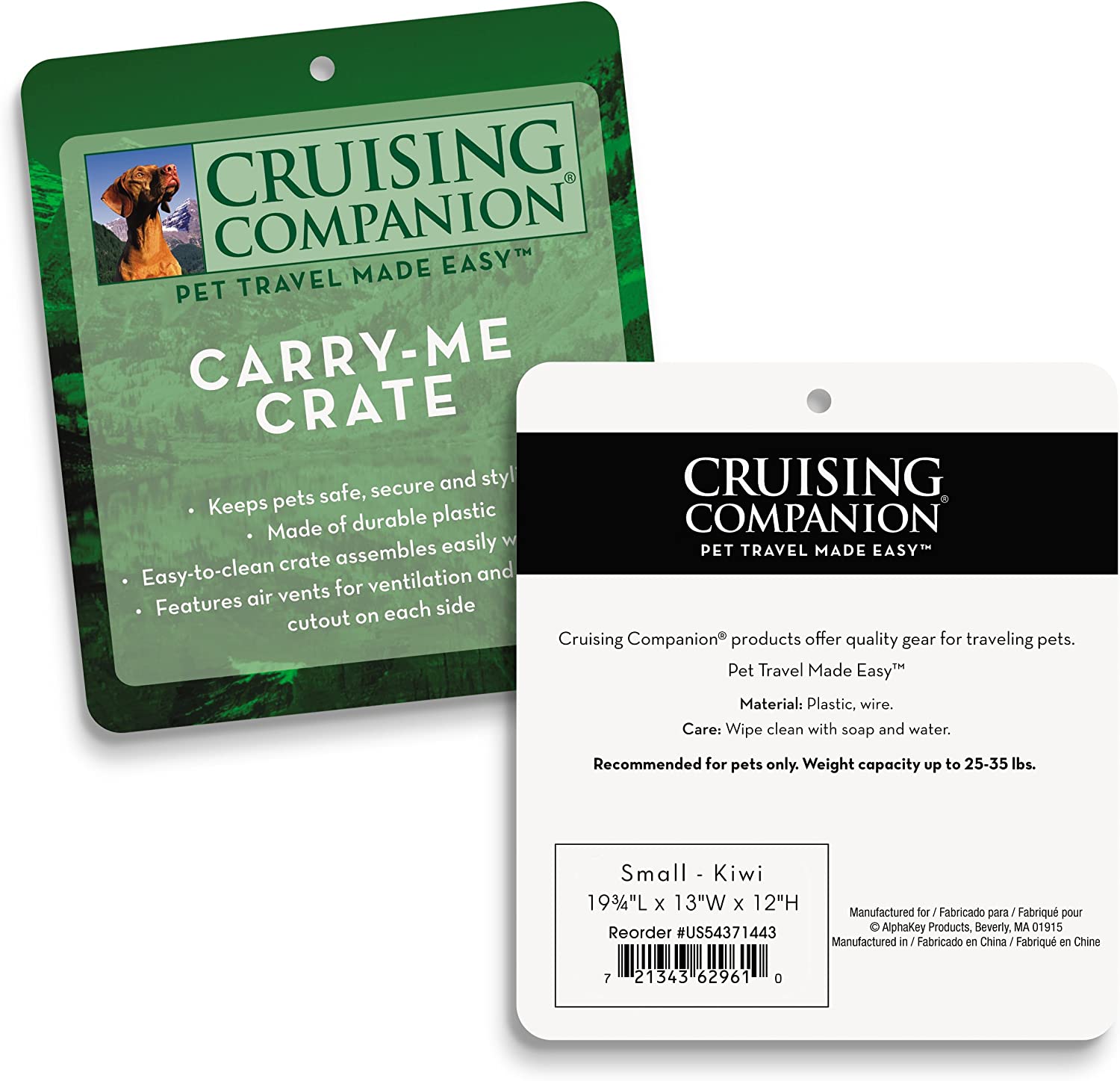 Cruising Companion Carry Me Dog Crate with Handle Small， Green