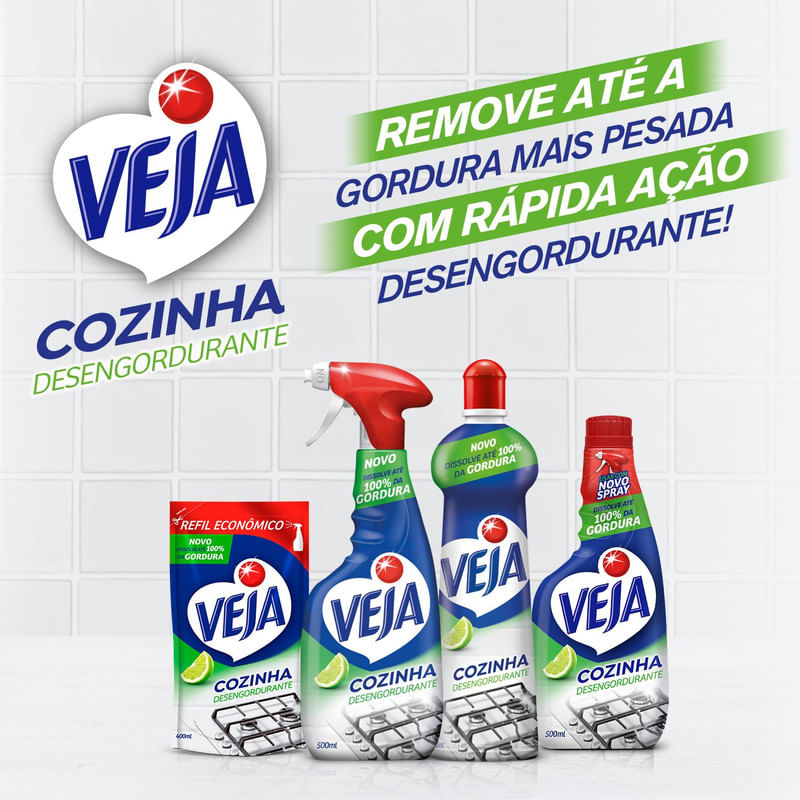 Kit Veja 1 Limpadores Multiuso Original 500ml + 1 Limpador Cozinha Desengordurante Limao 500ml + 1 Limpador Banheiro Tira Limo 500ml