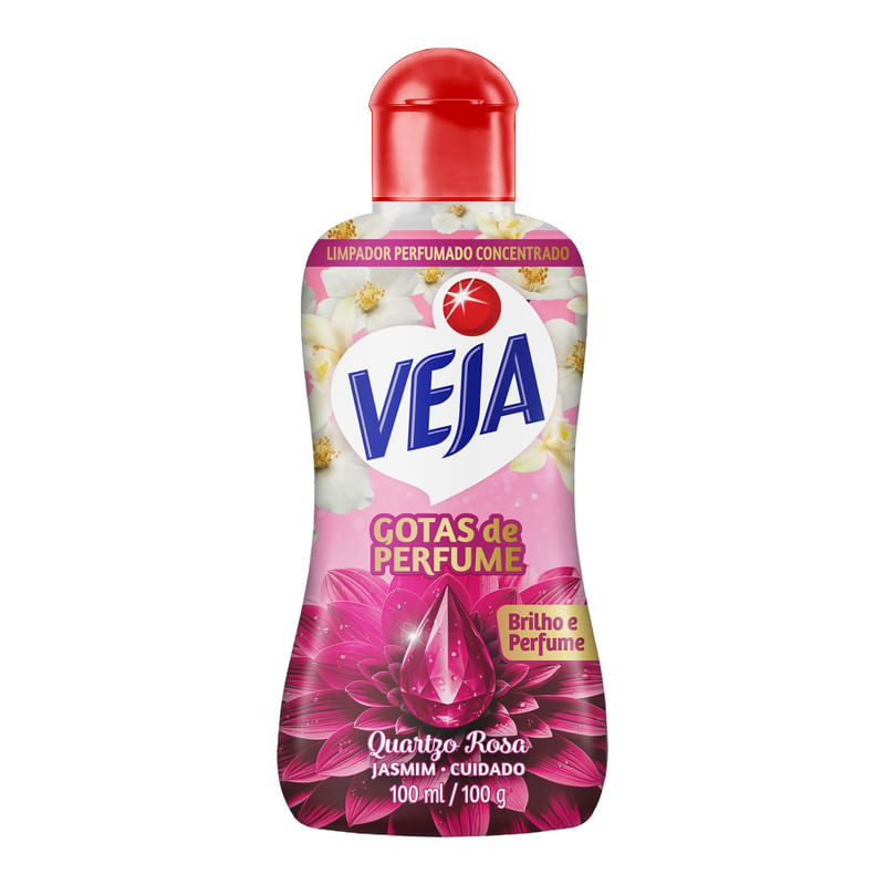 Veja Gotas de Perfume Quartzo Rosa Jasmim Limpador Perfumado Concentrado 100 ml