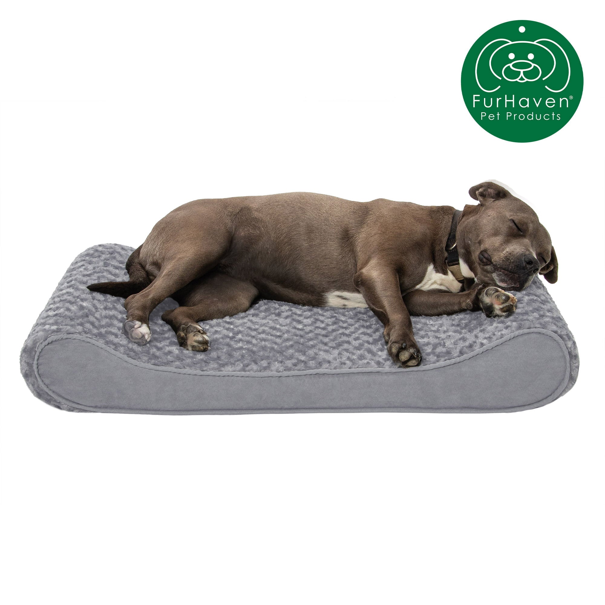 FurHaven Pet Dog Bed | Orthopedic Ultra Plush Luxe Lounger Pet Bed for Dogs and Cats， Gray， Large