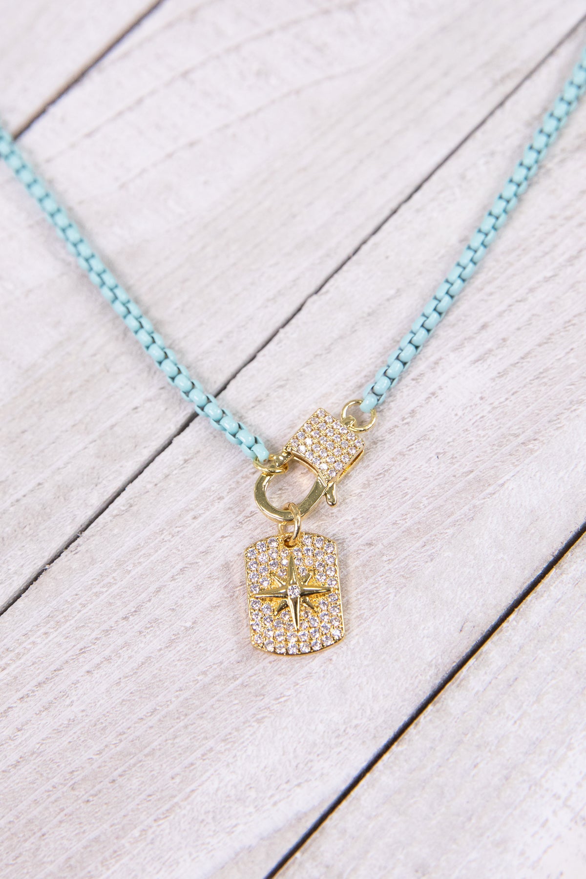 Sky Blue Locket Pendant Chainlink Necklace