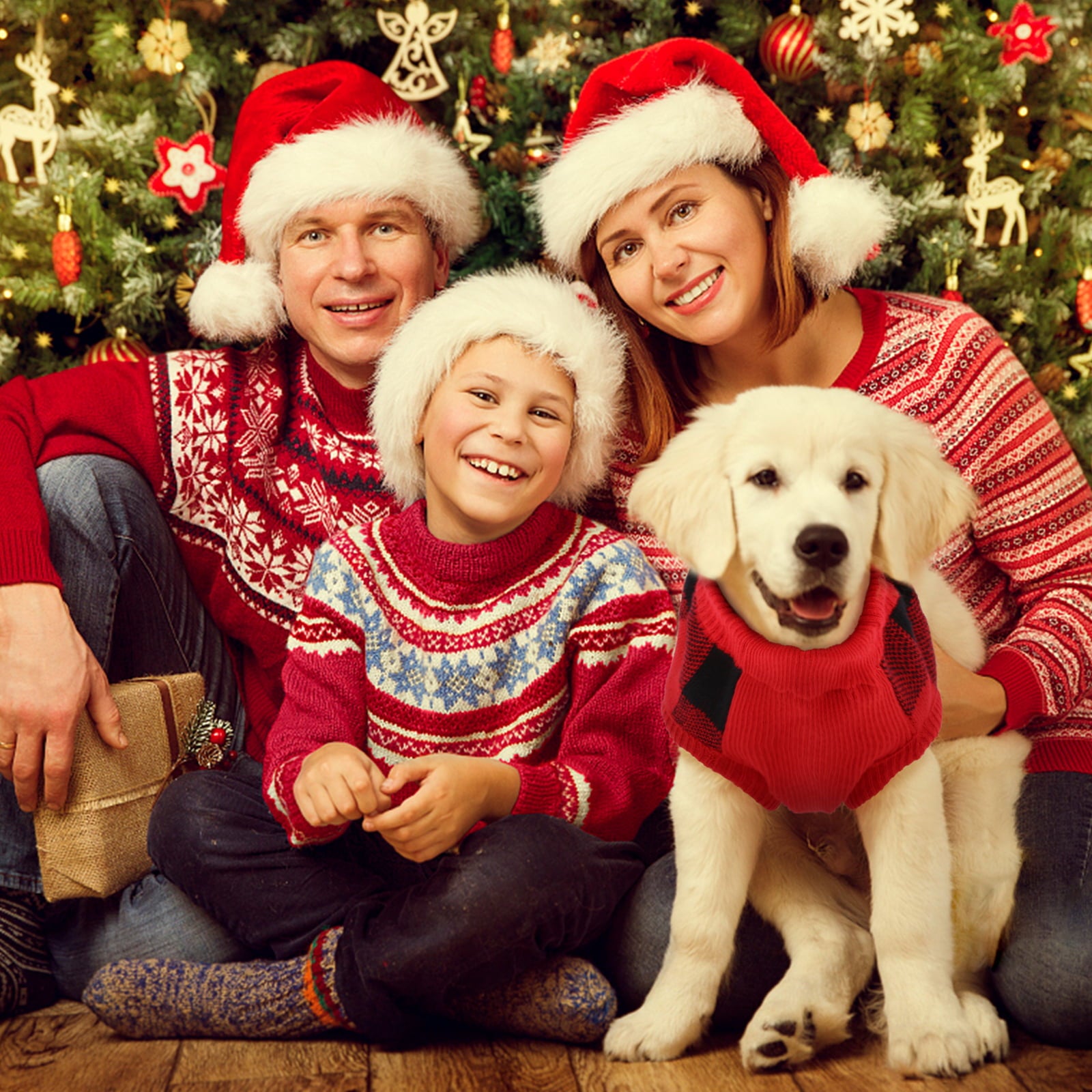 Kuoser Acrylic Plaid Dog Coat Sweater， Red， XS/XL