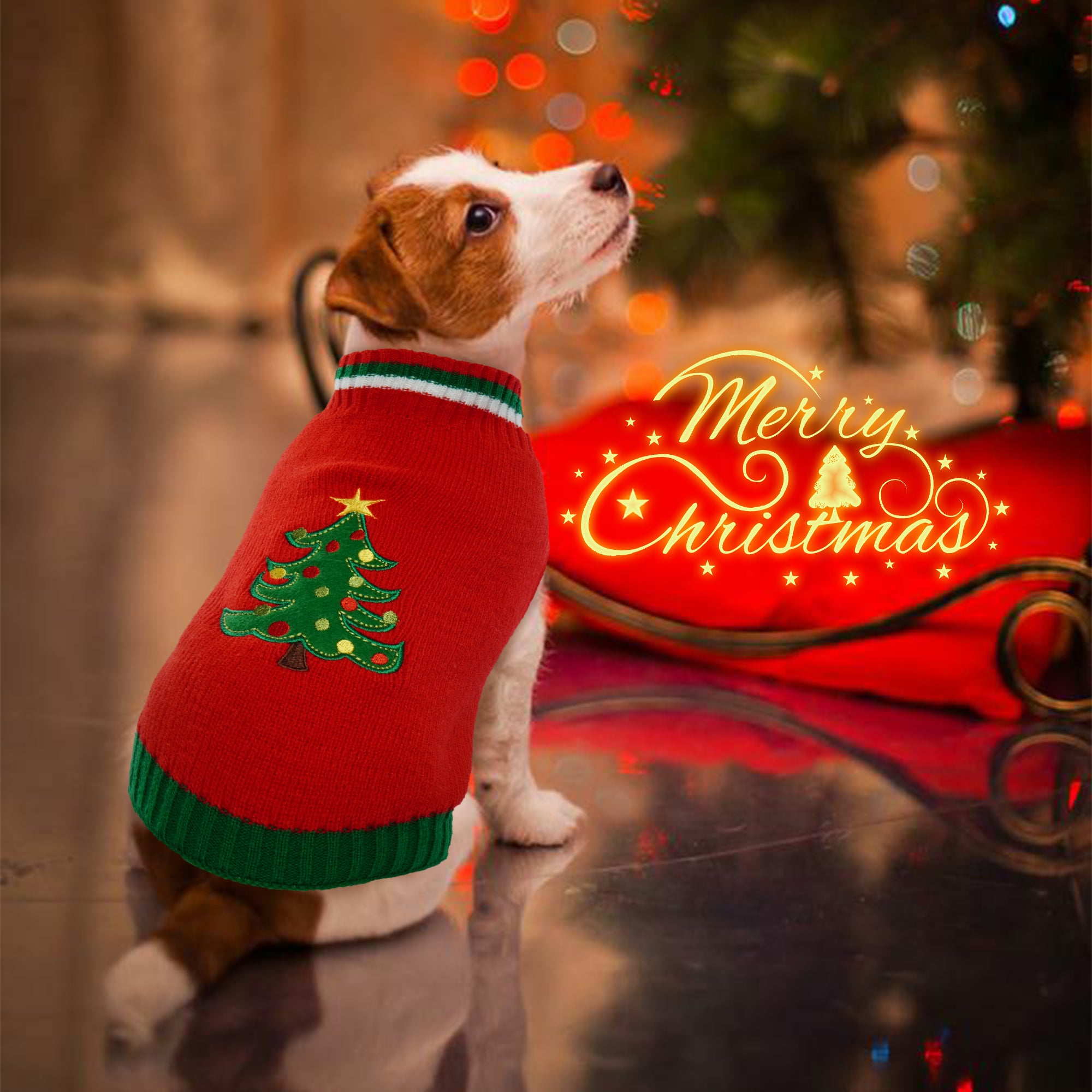 IDOMIK Dog Sweater， Christmas Dog Sweaters， Dog Knitwear for Cold Weather Small Medium Dog Pet Clothes Cozy Doggie Vest Dog Winter Coat Costume， Red