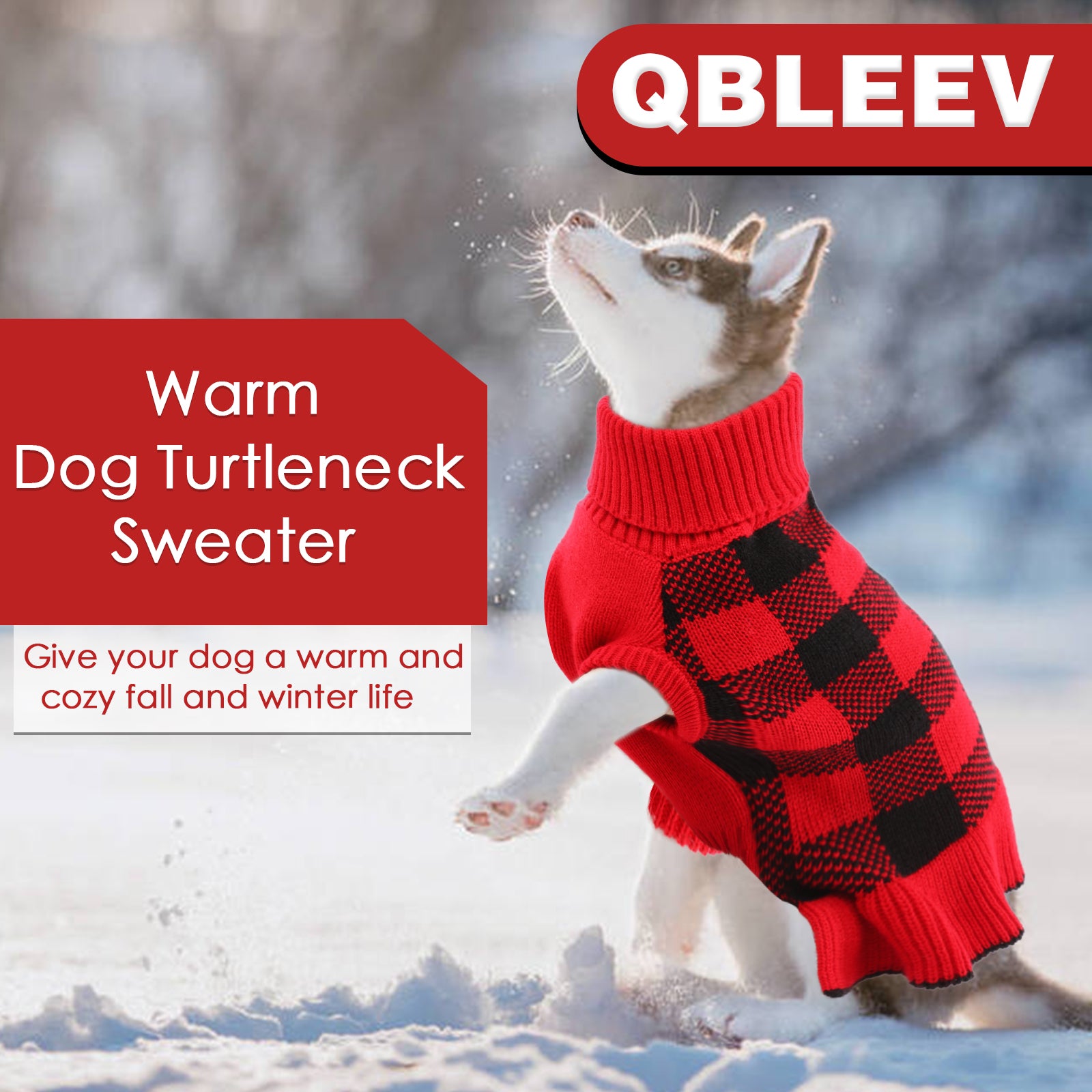 QBLEEV Pet Dog Sweaters Dress for Small Medium Dogs，Dog Knitwear Warm Turtleneck Pullover Puppy Sweater，Cute Pet Plaid Vest Dress with Leash Hole， Cozy Pet Fall Winter Clothes Christmas Apparel