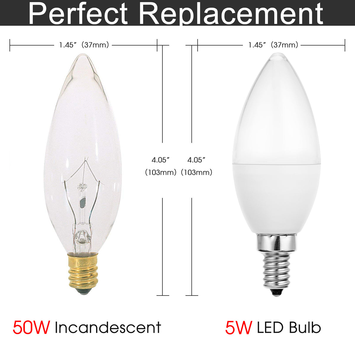 LED Candelabra Light Bulbs E12 - Ceiling Fan Bulb， 60 Watt Equivalent， 550 Lumens， B11 Type B Candle Lights， 120V 5000K Daylight White Lightbulbs， Non-Dimmable， 24 Pack
