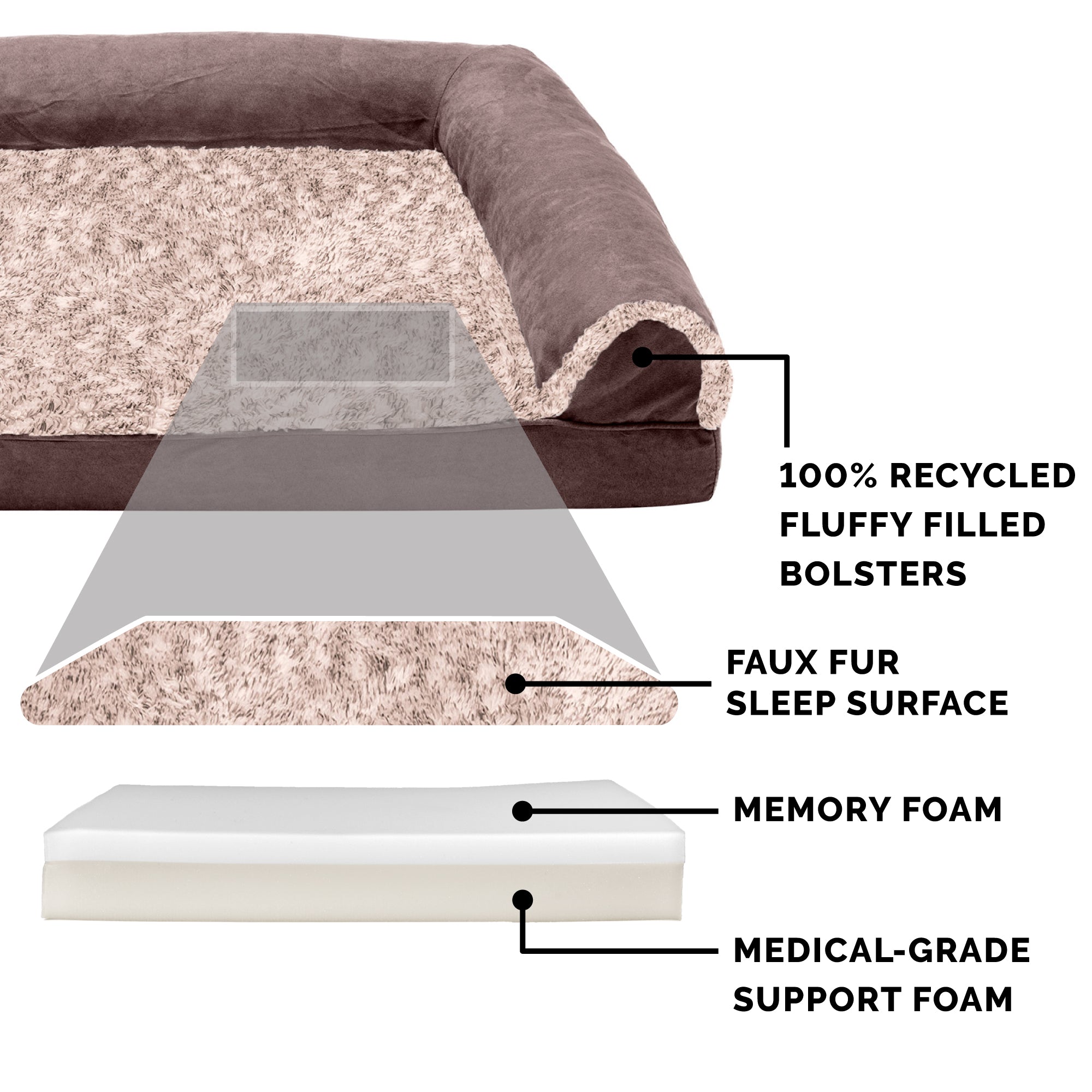 FurHaven Pet Products | Memory Foam Two-Tone Faux Fur and Suede Sofa-Style Couch Pet Bed for Dogs and Cats - Espresso， Jumbo