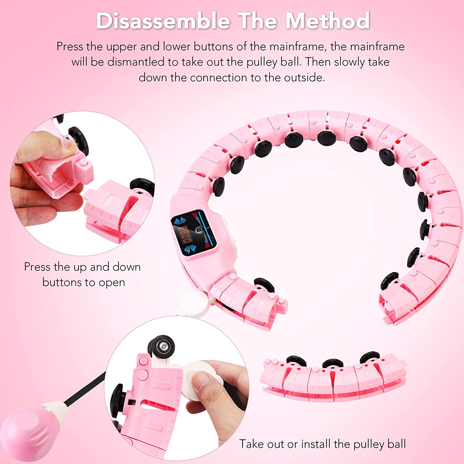 generic Weighted Hula Hoop， 360° Smart Hula Hoop for Exercise， Detachable Parts 3-Vibration Mode with Counter and Gravity Ball， Circle Adjustable Infinity Hula Hoops for Adults Weight Loss