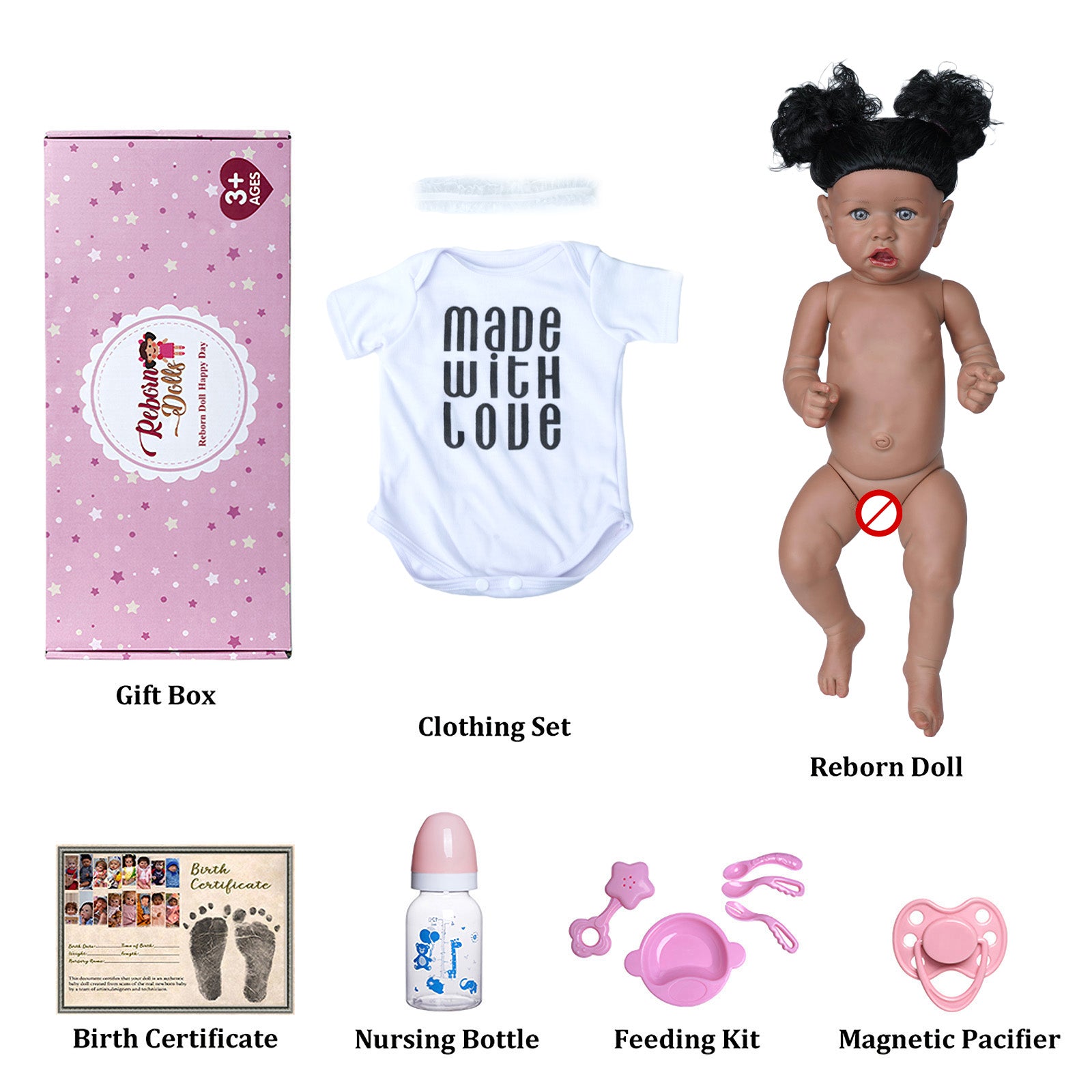 JIZHI 20 Inch Cloth Body Reborn Baby Dolls Newborn Realistic Handmade Reborn Dolls with Black Skin Children Gift Accompany for Birthday Christmas