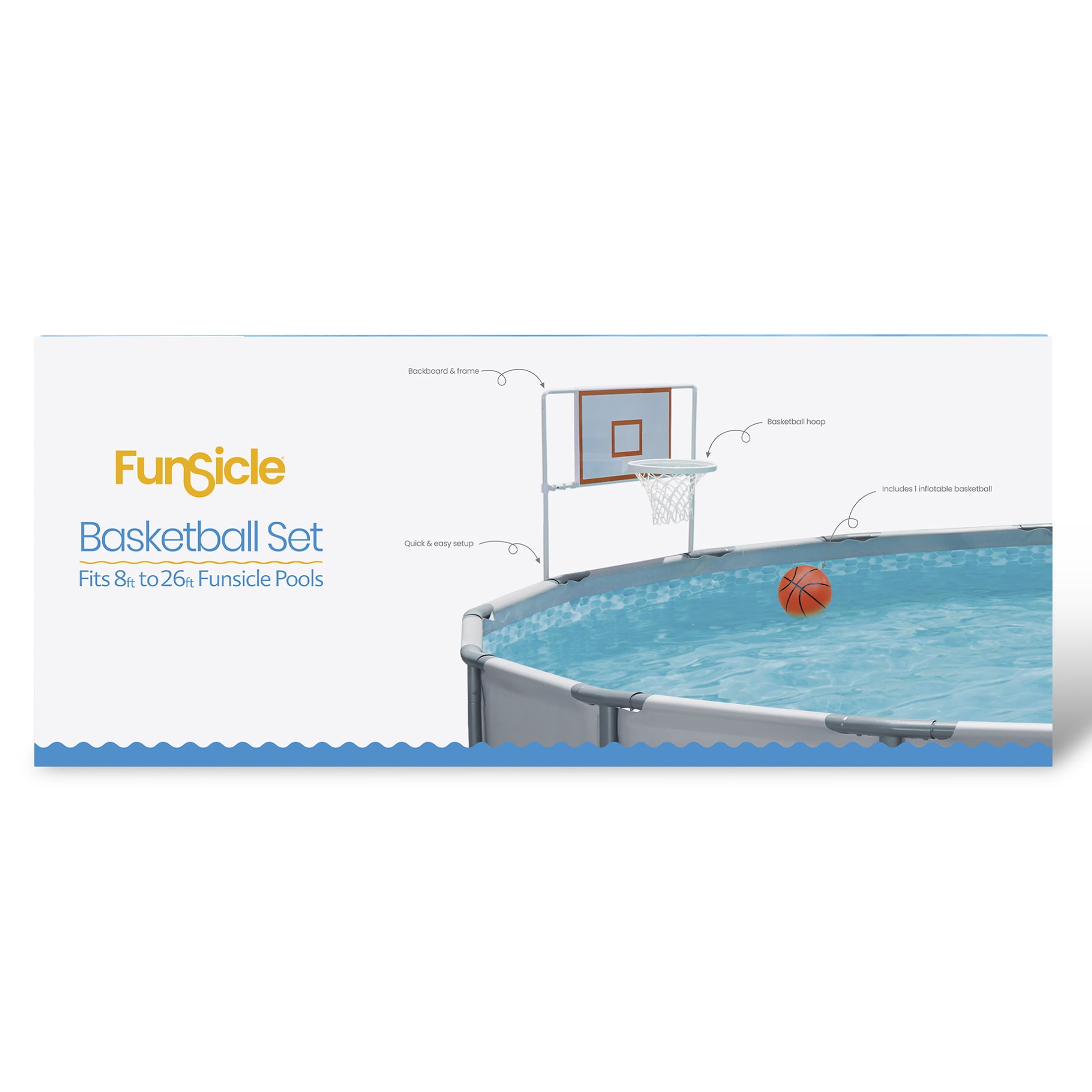 Funsicle BasketballPool Game Set， with Hoop Backboard and Rim， for Frame  Swimming Pools， Adults， Unisex