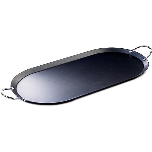Imusa 17 inch Oval Shaped Carbon Steel Nonstick Comal/Griddle with Metal Handles, Black