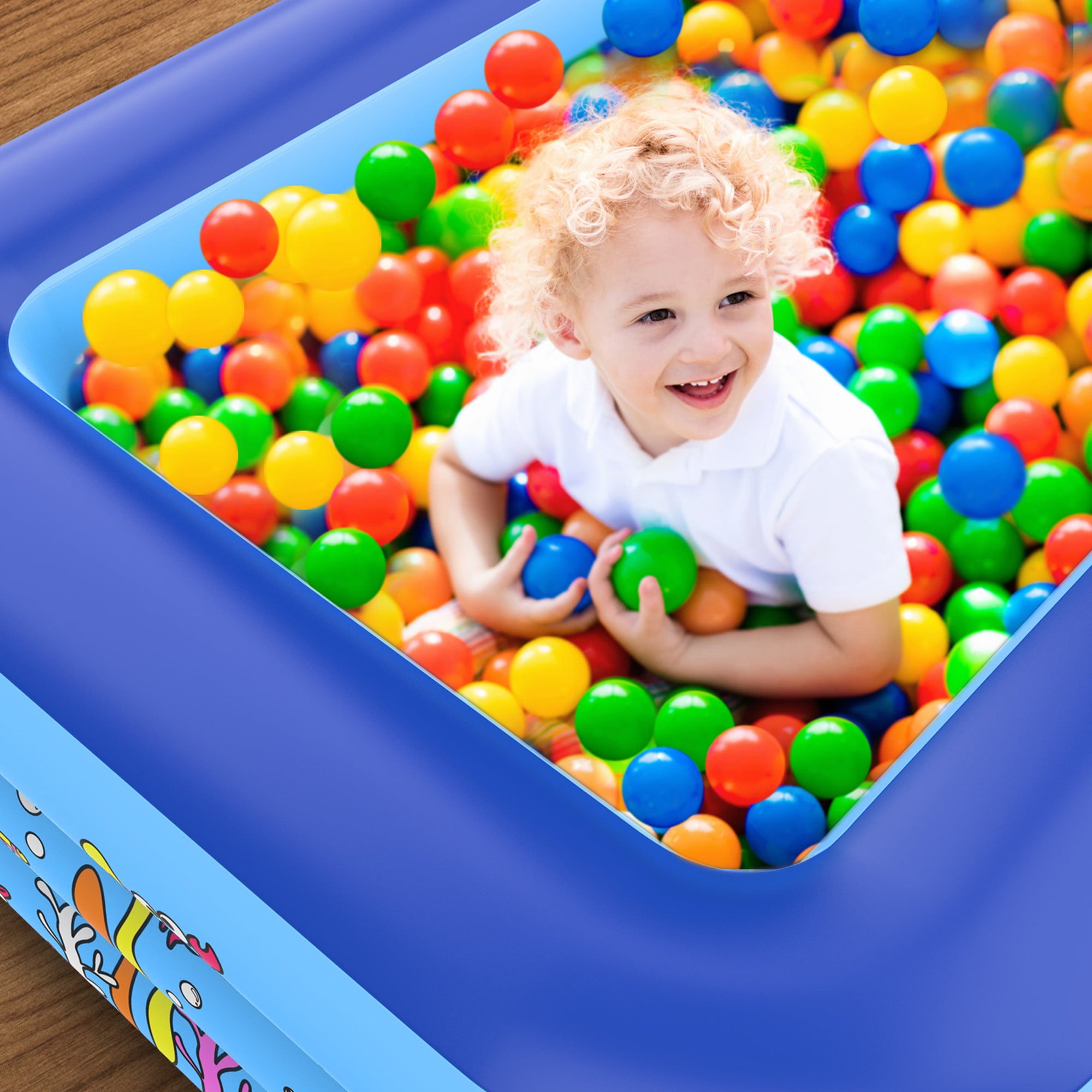 Growsly Summer Pool For Kid 3 Rings Large Inflatable Rectangle Swim Pool， Inflatable Swim Pool， 59