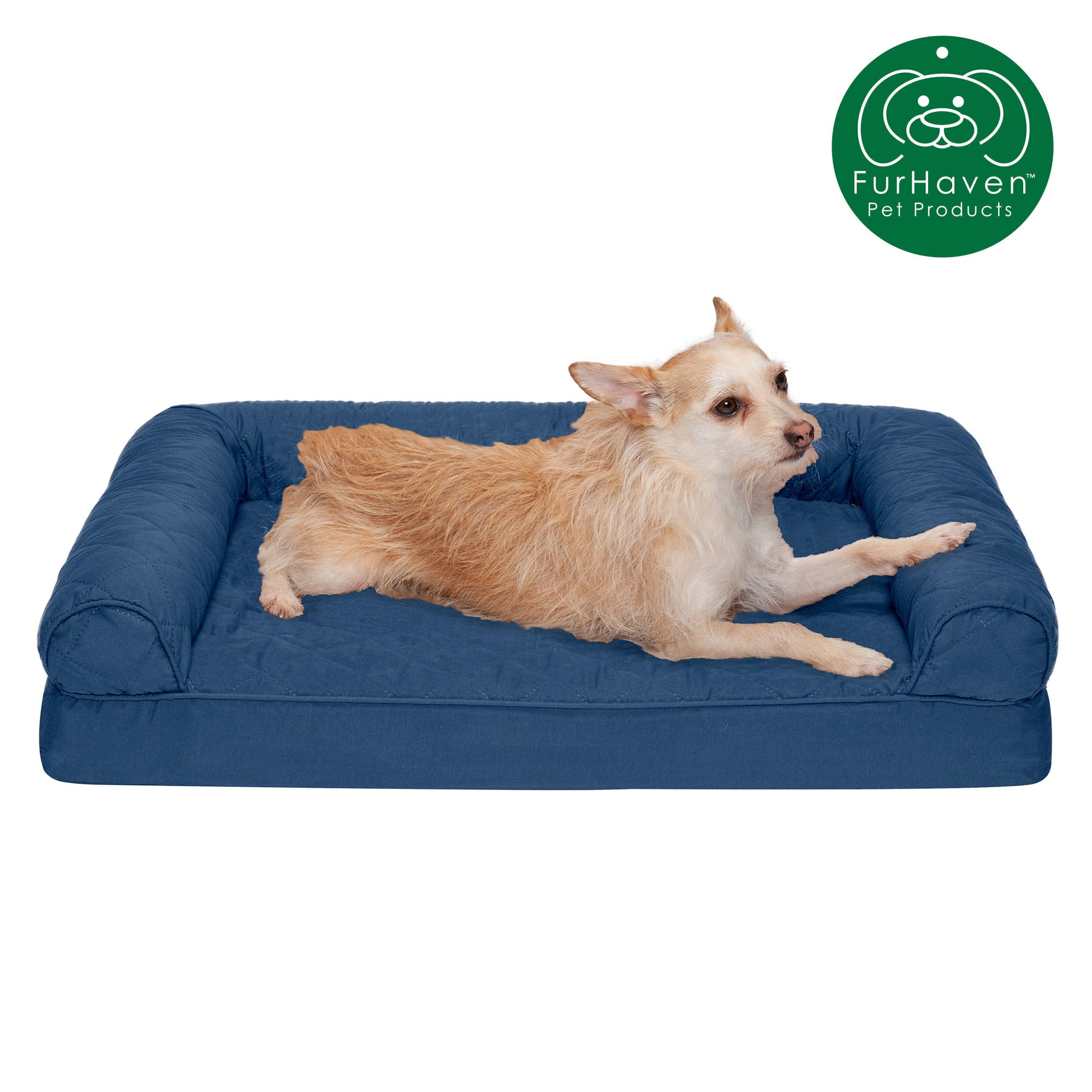 FurHaven | Orthopedic Quilted Sofa Pet Bed for Dogs and Cats， Navy， Medium