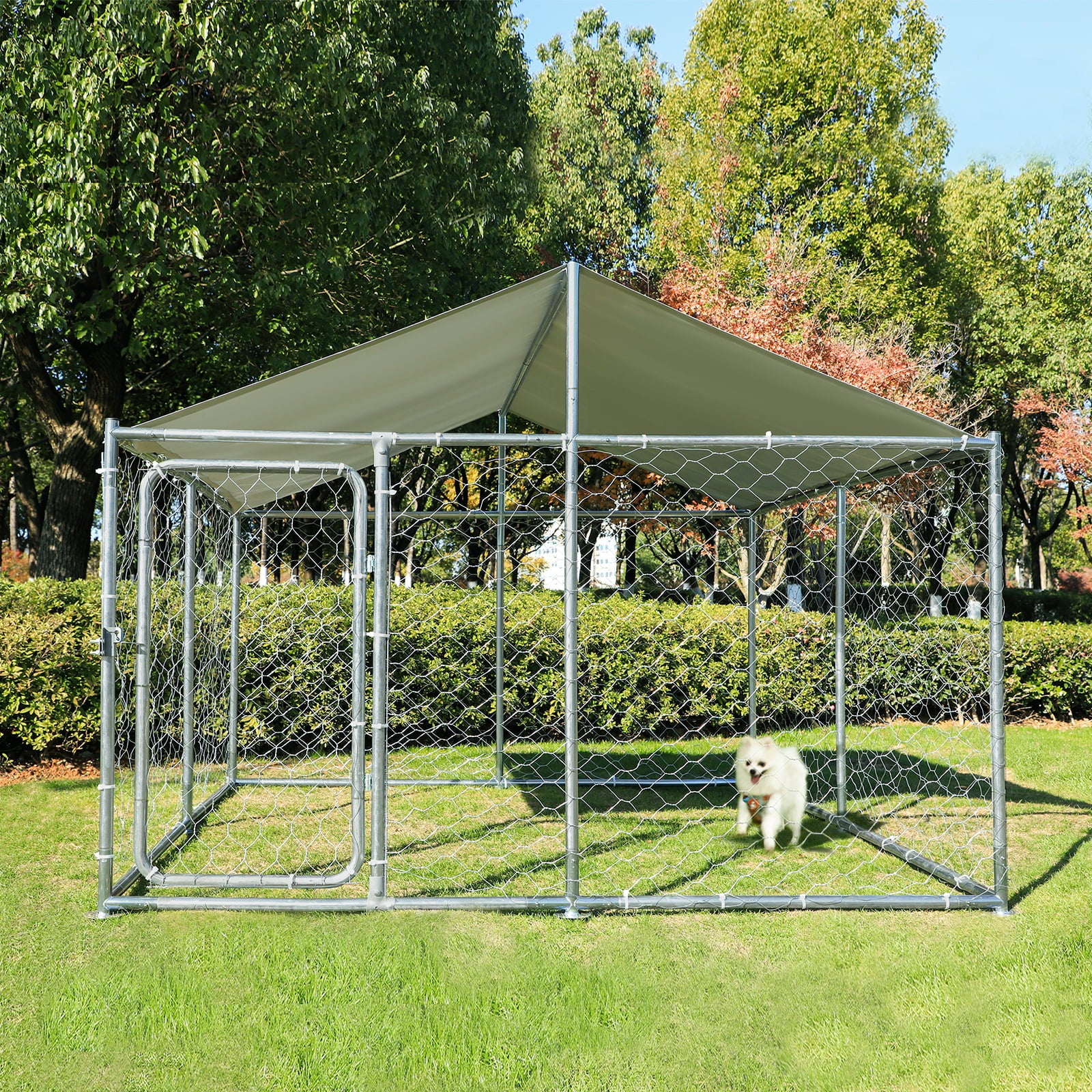 MAGIC UNION Dog Cage Metal Outdoor Pet Playpen Wire Kennel with Water-Resistant Cover Roof