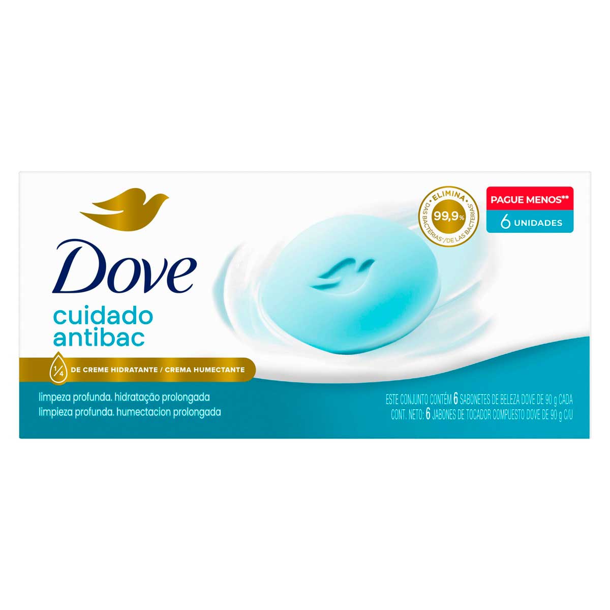 Pack Sabonete Barra Antibacteriano Dove Cuida & Protege Envoltorio 6 Unidades 90g Cada Leve Mais Pague Menos
