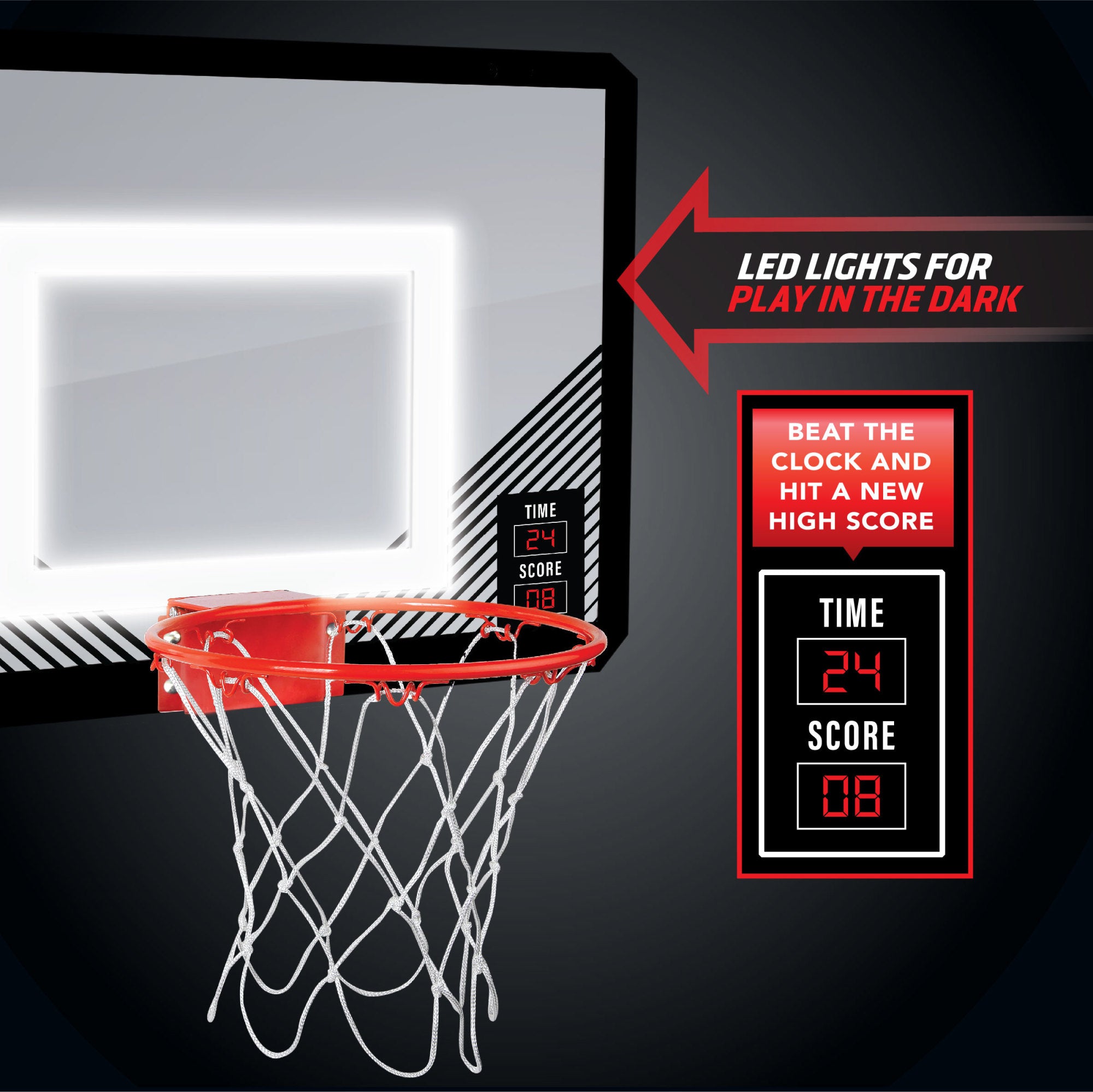 Black Series LED Light-Up Basketball 18 Inch Hoop Sports Game with Mini Ball for Indoor/Outdoor Play During the Day or Night -Slam Dunk Approved