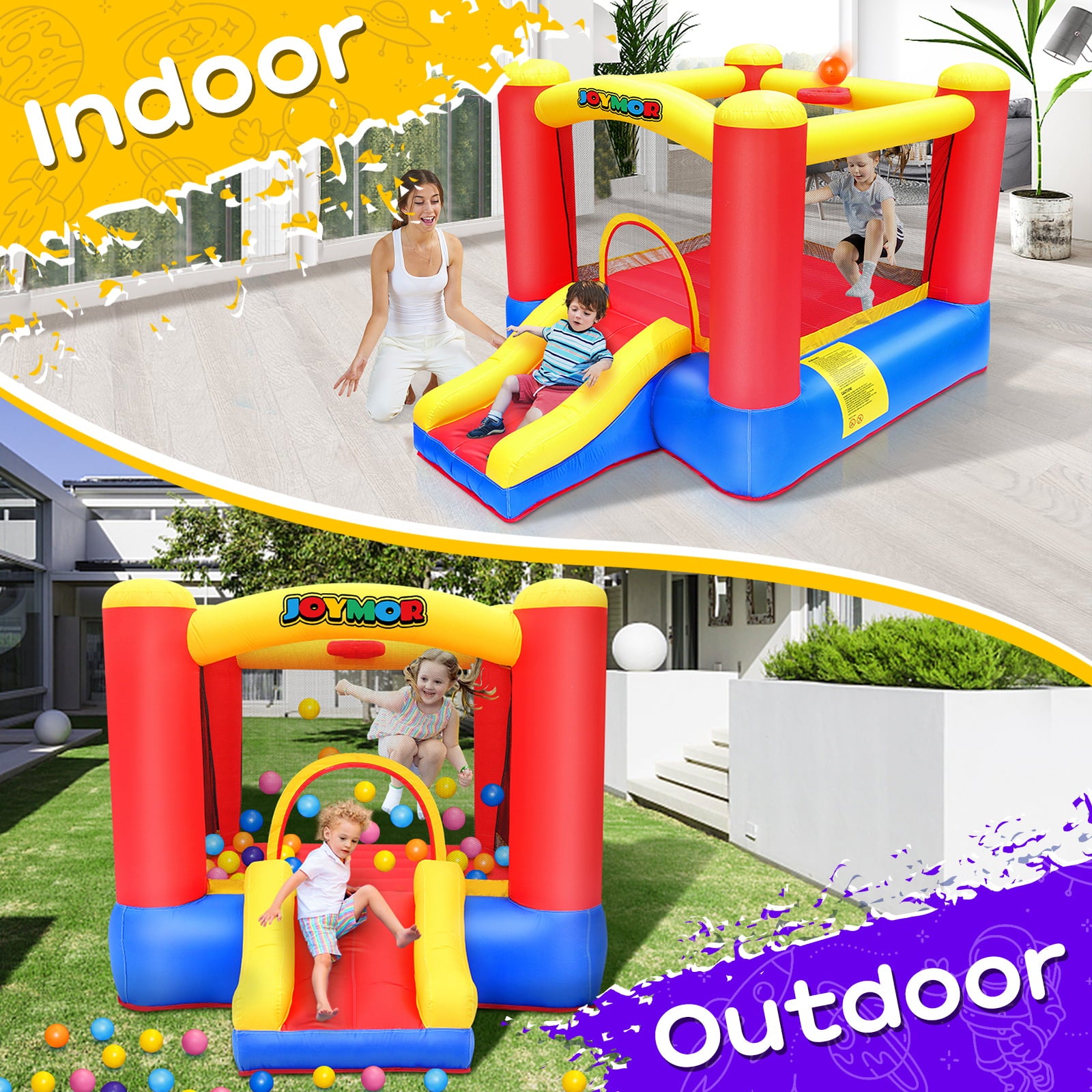 JOYMOR Inflatable Bounce House, Jump'n Slide Castle Indoor/Outdoor Oxford Playhouse for Toddler Little Kids Age 1-3 W/Air Blower