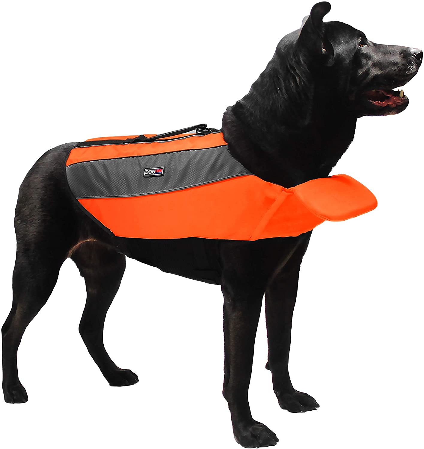 DogLine - Dog Life Jacket Dog Life Vest for Swimming and Boating in Hi-Viz Colors with Reflective Strips Mesh Underbelly for Draining and Drying and Top Carry Handle(Neon Orange: Girth 11