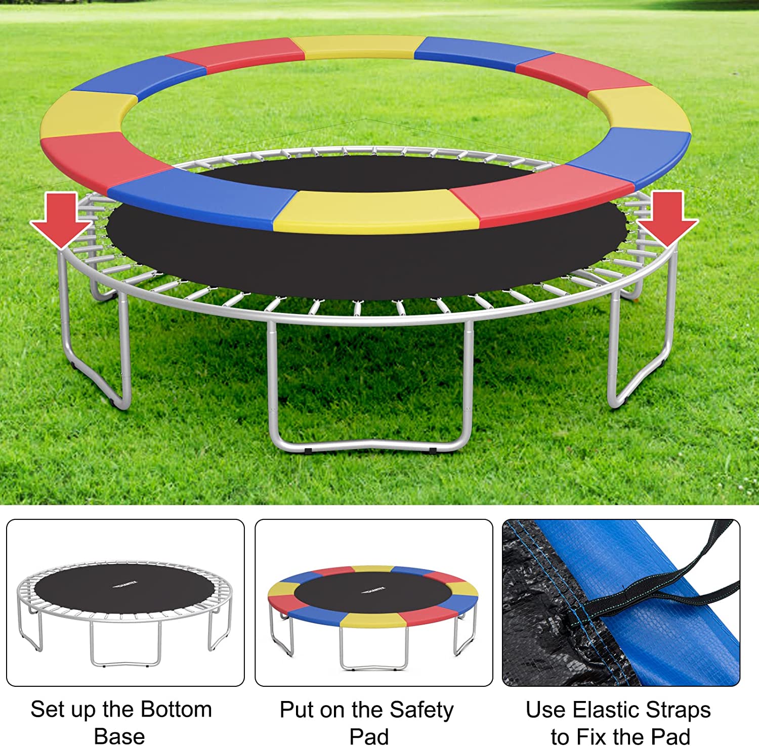 8Ft Trampoline Pad， Tear-Resistant Edge Cover Springs Protection Pad， All Weather Replacement Trampoline Safety Pad