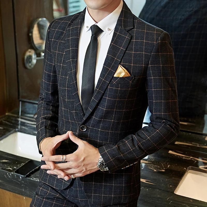 ElegantGrid™ Terno de Três Peças - A Precisão do Estilo em Xadrez.