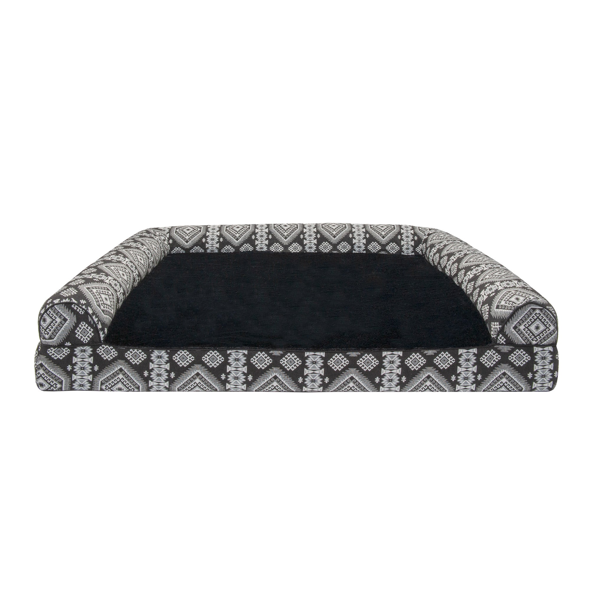 FurHaven | Cooling Gel Southwest Kilim Sofa Pet Bed for Dogs and Cats， Black Medallion， Jumbo Plus