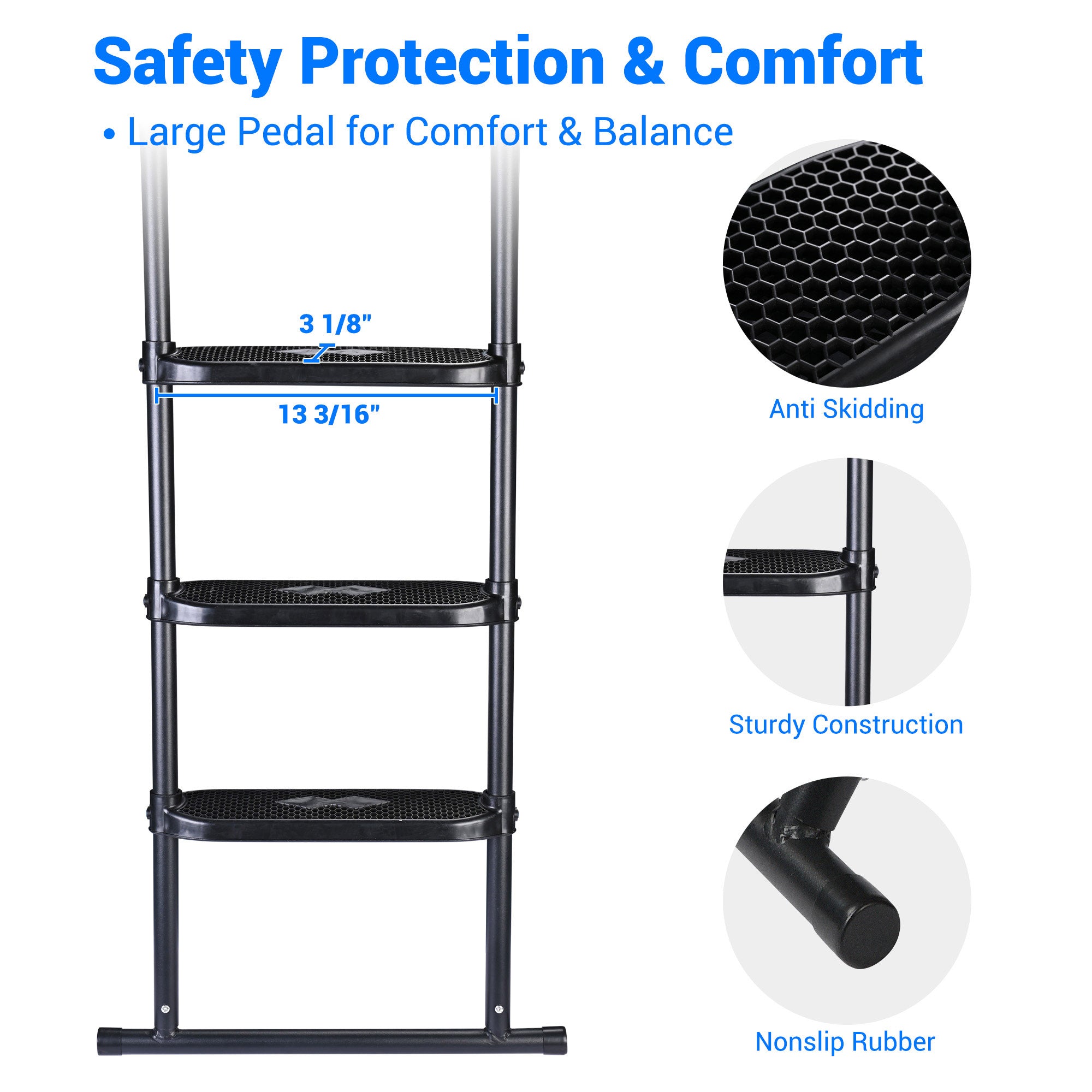 Yescom Universal 3 Step Trampoline Ladder with Shoe Bag，Wide Skid-Proof Steps Fit 15 FT or Larger Trampolines Kid Outdoor