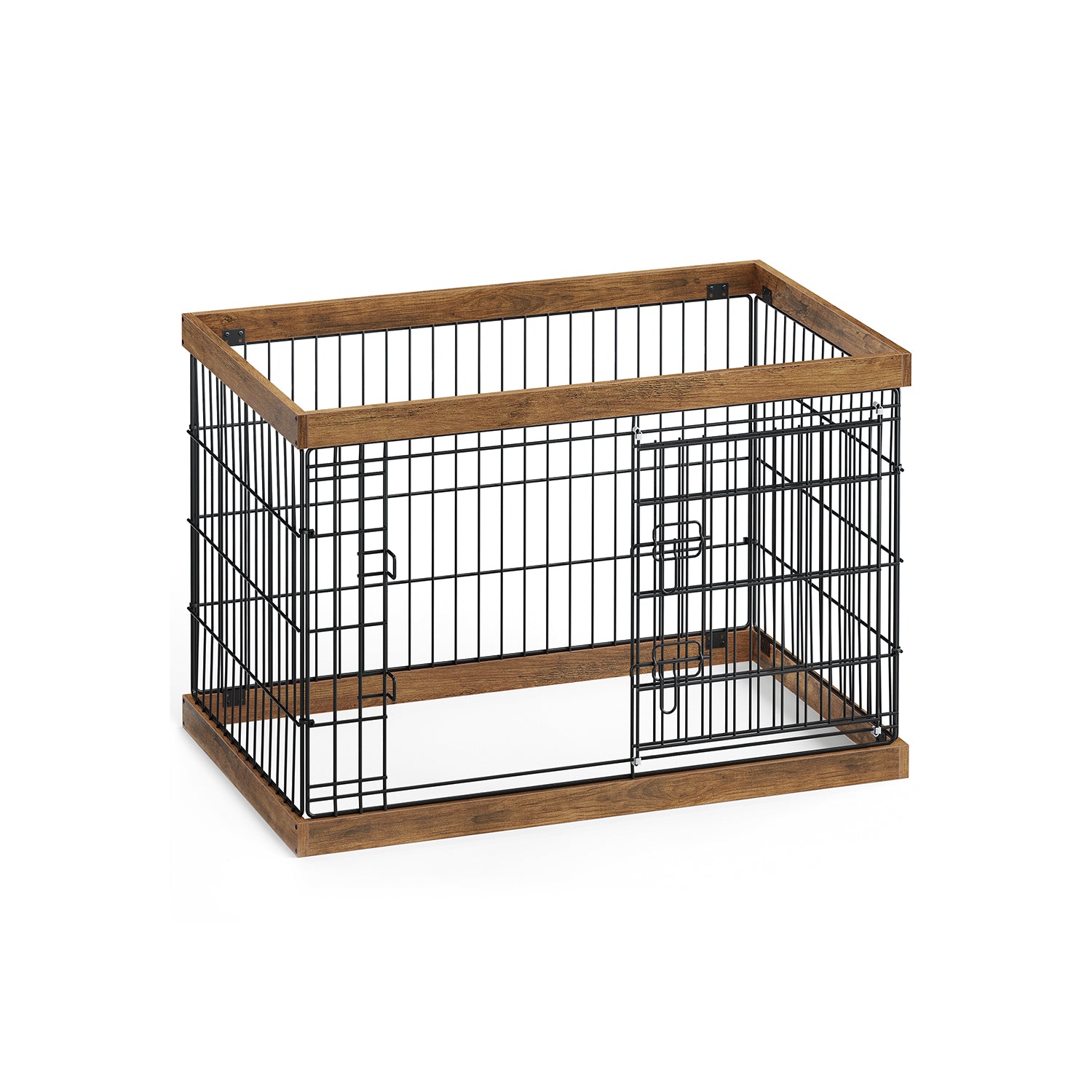 Feandrea Dog Playpen with Sliding DoorRustic Walnut + Black/L (36.4 x 22.6 x 25.2 Inches)