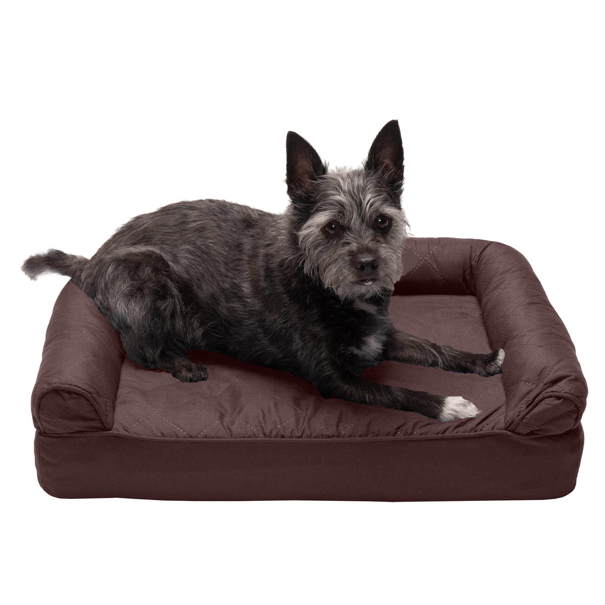FurHaven Pet Products | Full Support Orthopedic Quilted Sofa Pet Bed for Dogs and Cats - Coffee， Small
