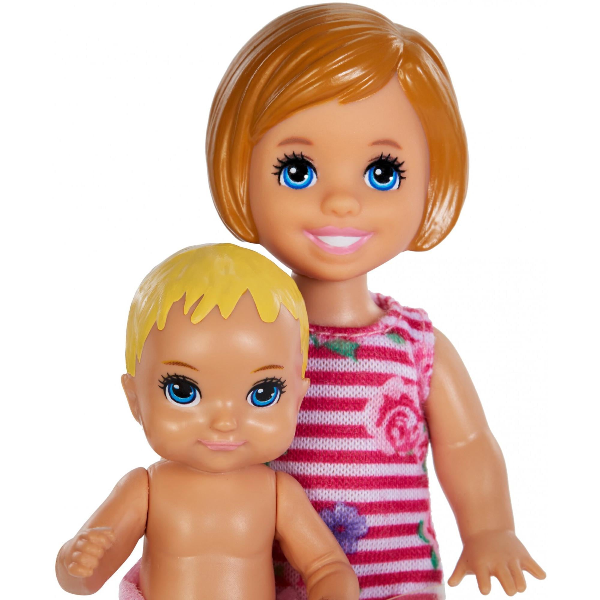Barbie Skipper Babysitters Inc. Dolls, 2 Pack of Girl Siblings, Small Toddler Doll and Baby Doll Figure