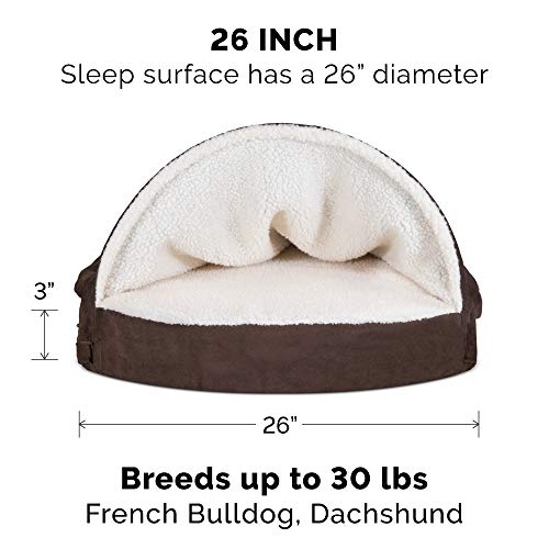 FurHaven | Cooling Gel Faux Sheepskin Snuggery Pet Bed for Dogs and Cats， Espresso， 26-Inch