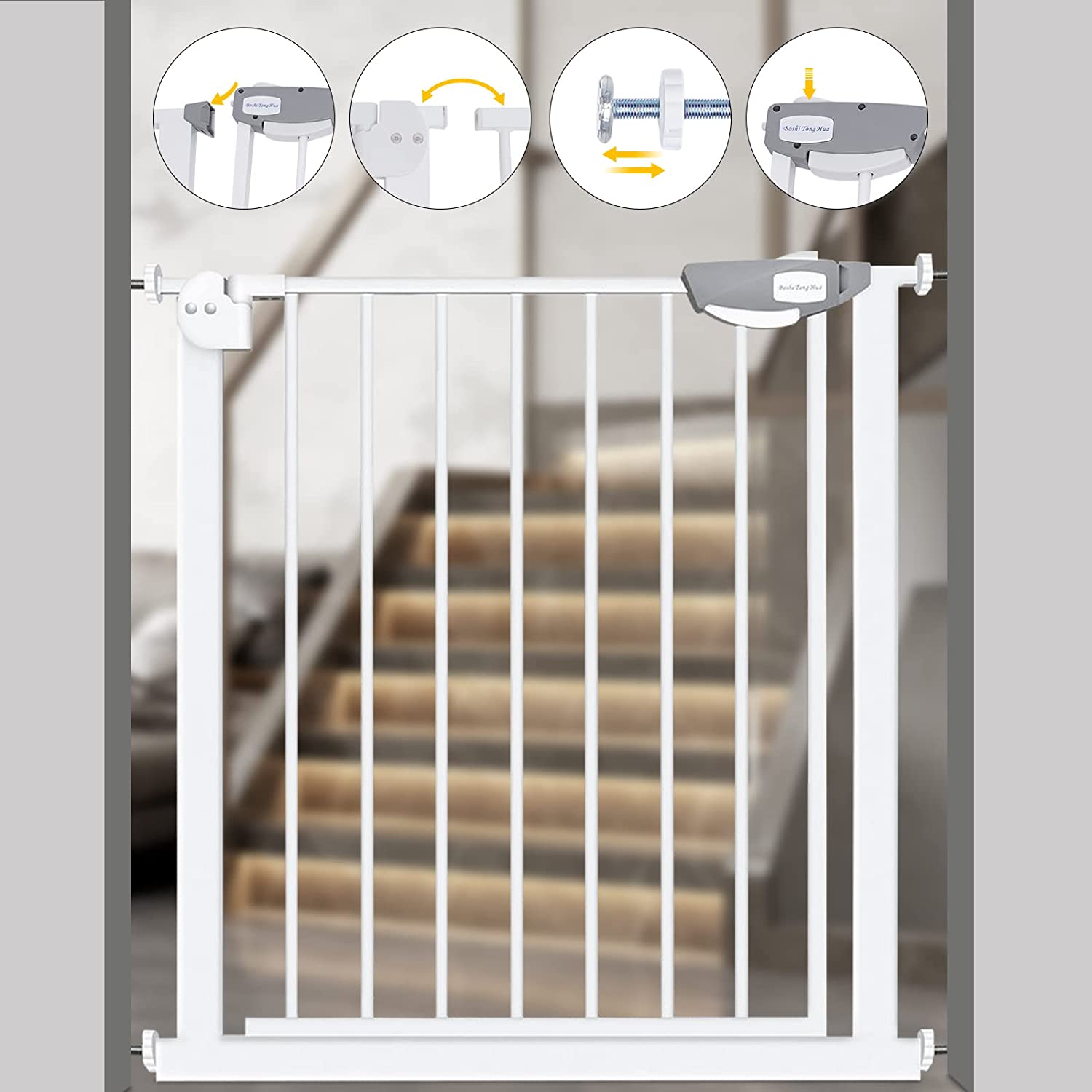 CNCEST Double Locking Pet Gate Chlid Extra Wide Safety Stair Gate Entryways Gates White