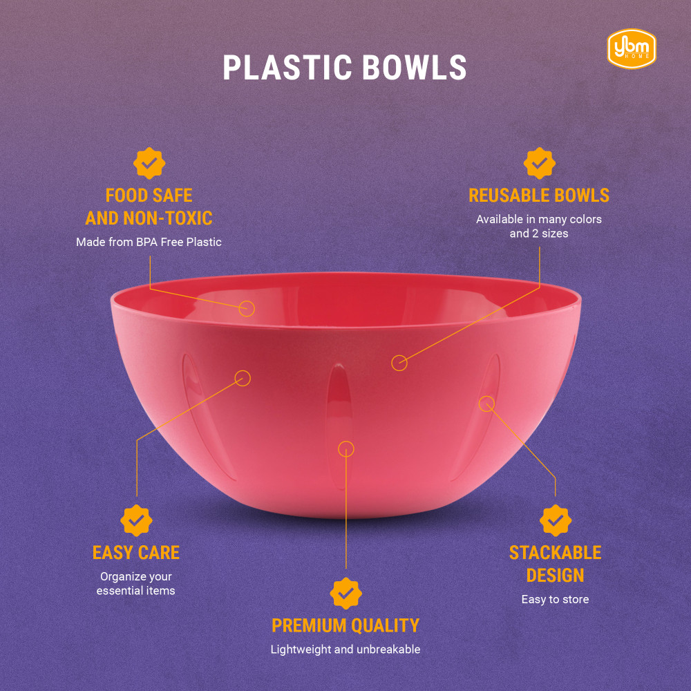 YBM Home 10 inch Plastic Serving Bowls - 3 Pack， Blue