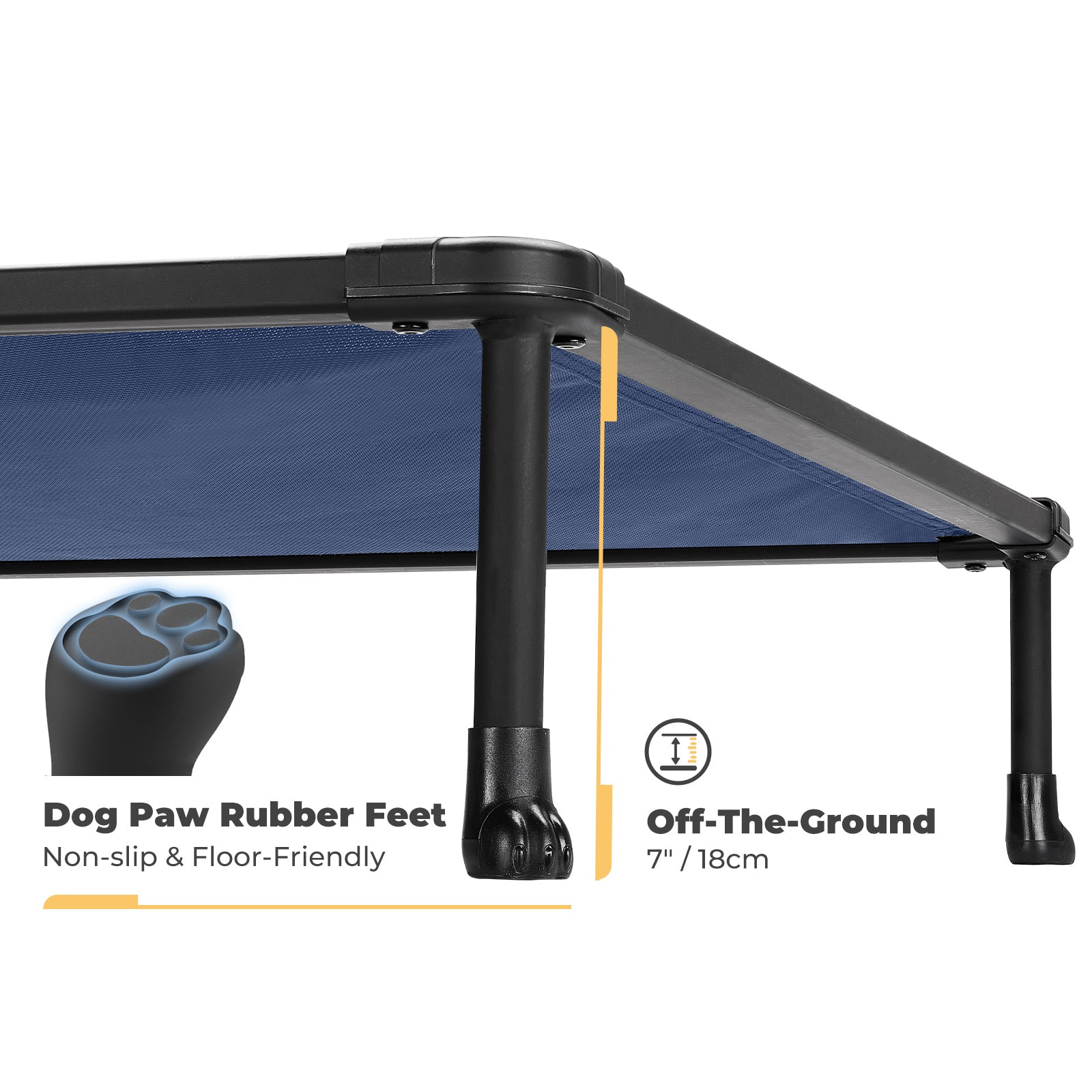 Veehoo Chewproof Dog Bed， Cooling Raised Dog Cots with Black Metal Frame， Large， Blue