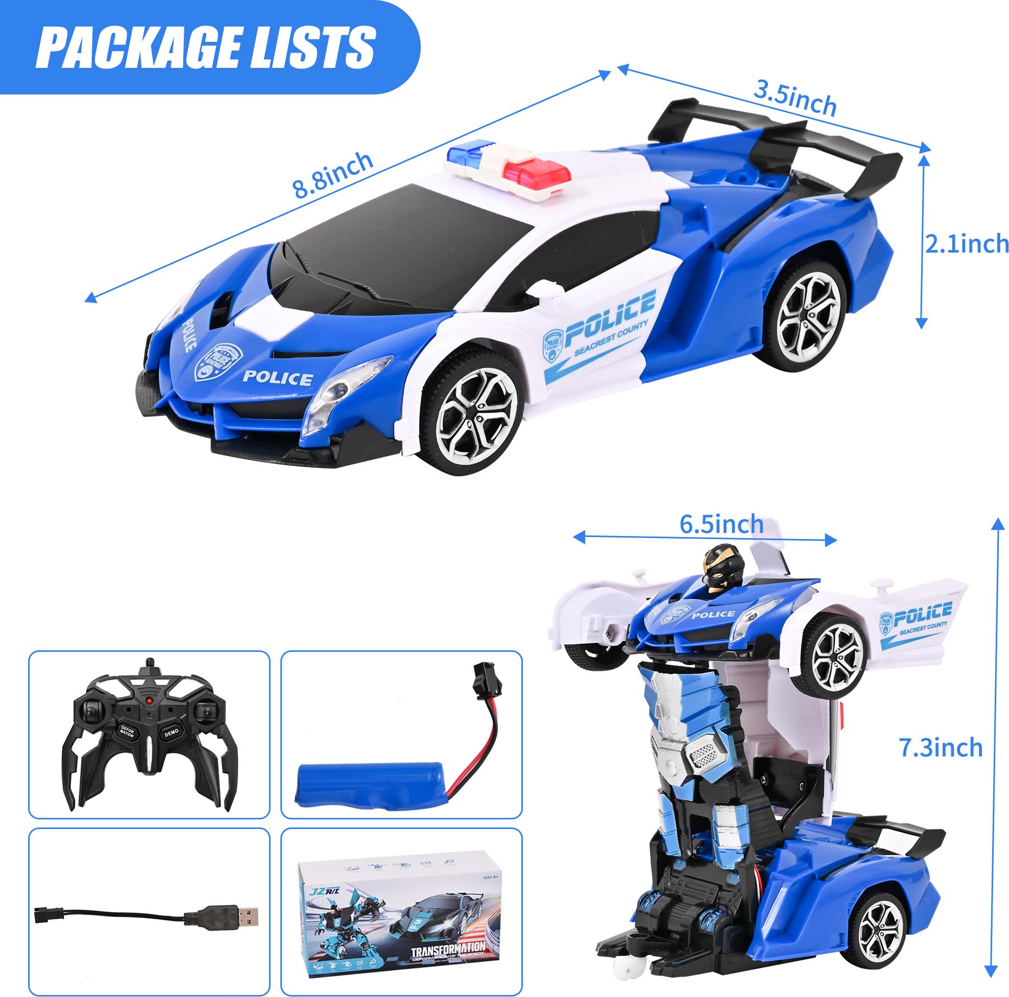 Transform RC Car Robot， Remote Control Car Independent 2.4G Robot Deformation Car Toy with One Button Transformation and 360 Speed Drifting 1:18 Scale