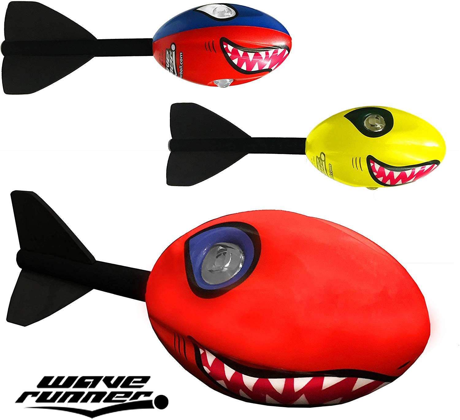 Wave Runner Shark Whistler Football With Tail， Now With Vortex Technology. Great For Playground Backyard Catch and Throw or for Gifts (red) (Blue/Red)