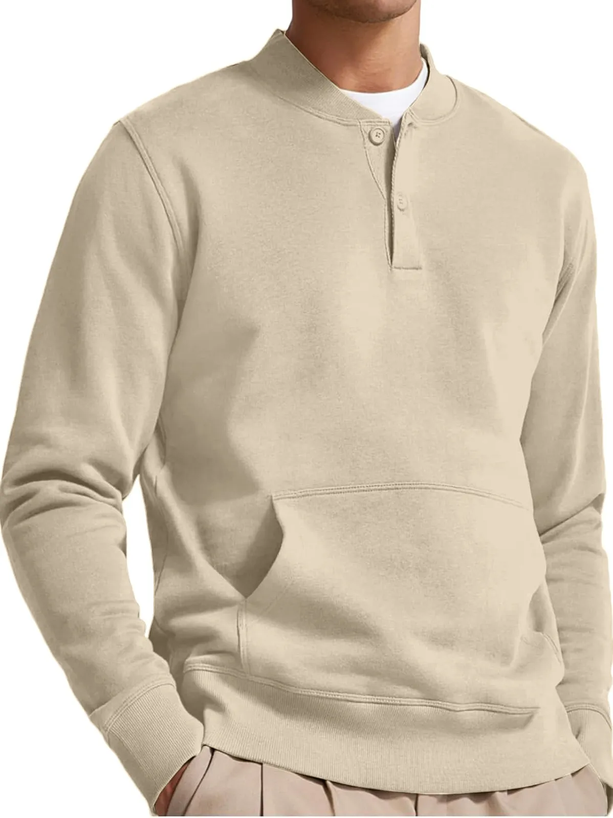 Men's Henley Casual Long Sleeve Stylish Button Pocket Pullover Sweatshirt
