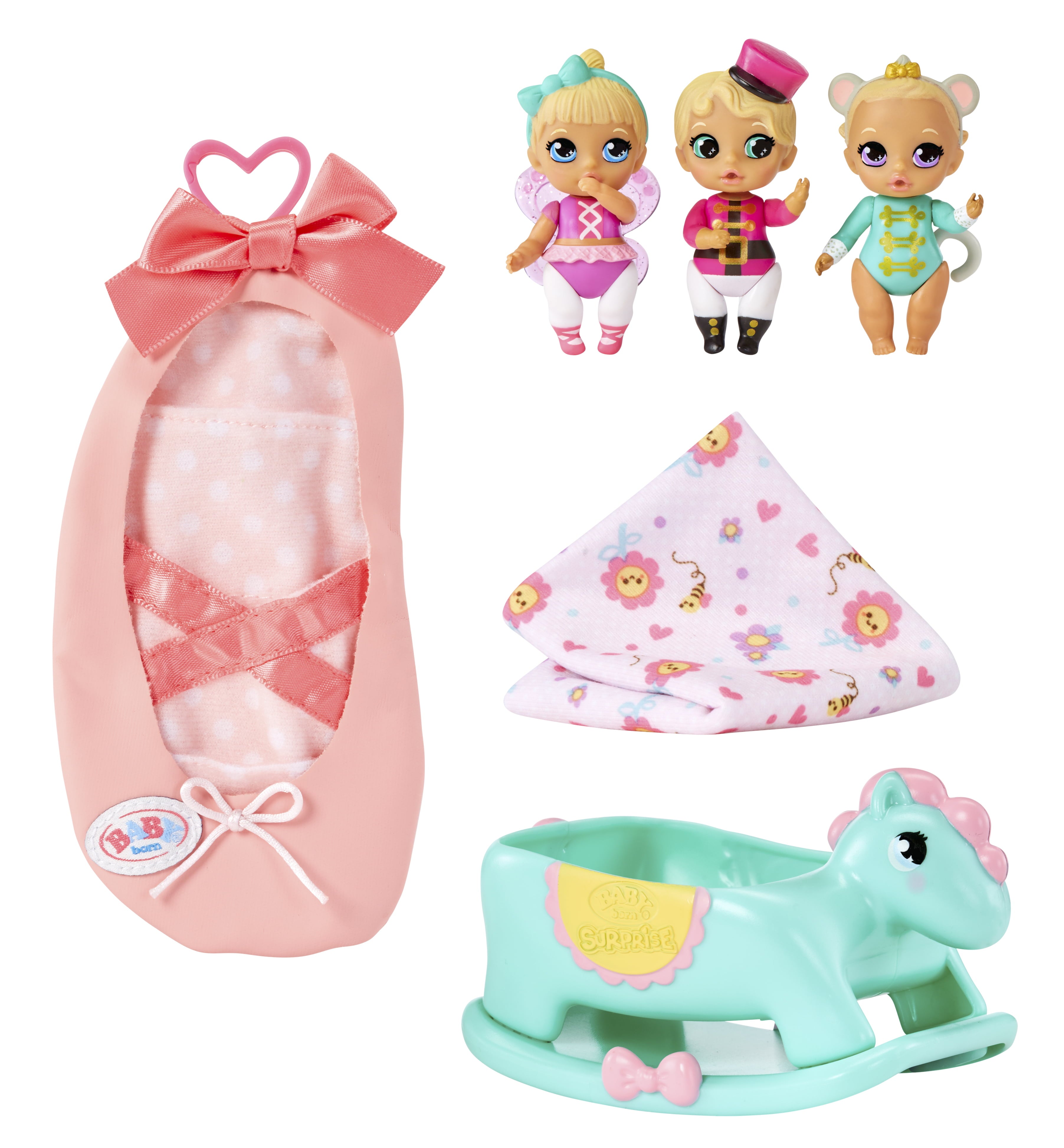 BABY born® Surprise Mini Babies 2.25" – Unwrap Surprise Twins or Triplets Collectible Baby Dolls with Soft Swaddle, Blanket, Rocking Horse, Age 3+