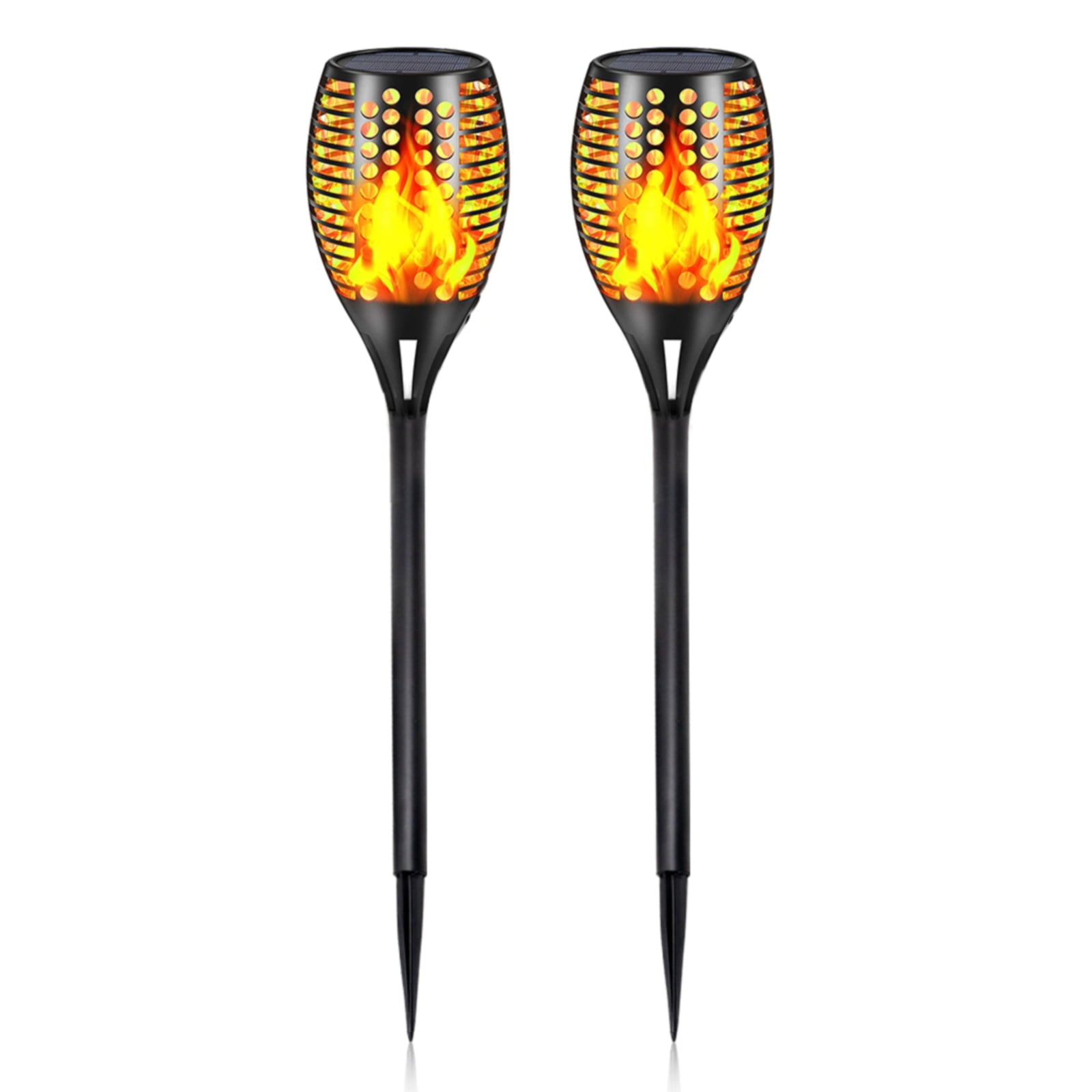 Solarera 2 Pack Solar Torch Lights with Flickering Flame， Auto On/Off Dust to Dawn， Outdoor Waterproof Landscape Decoration Dancing Flame Lights for Garden Pathway Yard (Black)