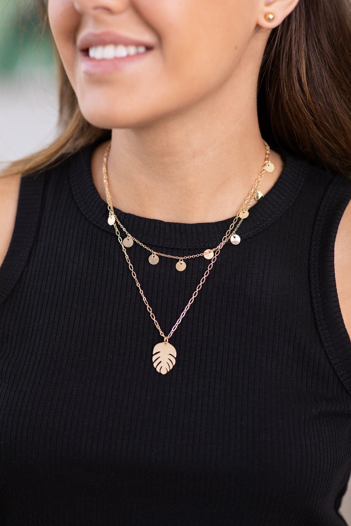 Gold Monstera Leaf Necklace and Earring Set