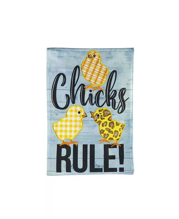 Evergreen Patterned Chicks Rule Garden Burlap Flag 12.5 x 18 Inches Indoor Outdoor Decor