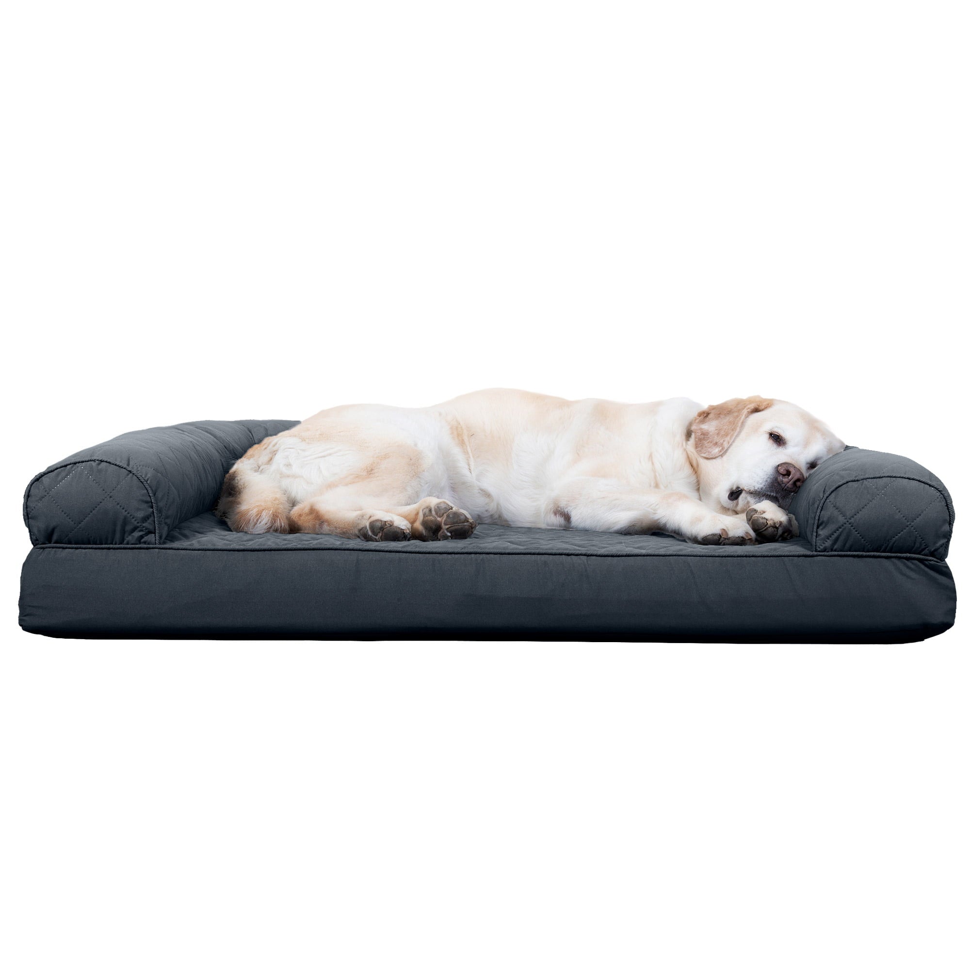 FurHaven | Cooling Gel Quilted Sofa Pet Bed for Dogs and Cats， Iron Gray， Jumbo