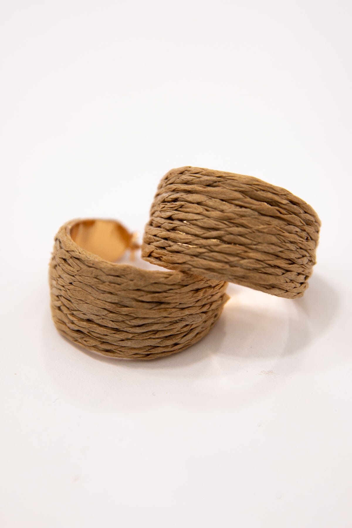 Beige Raffia Small Hoop Earrings