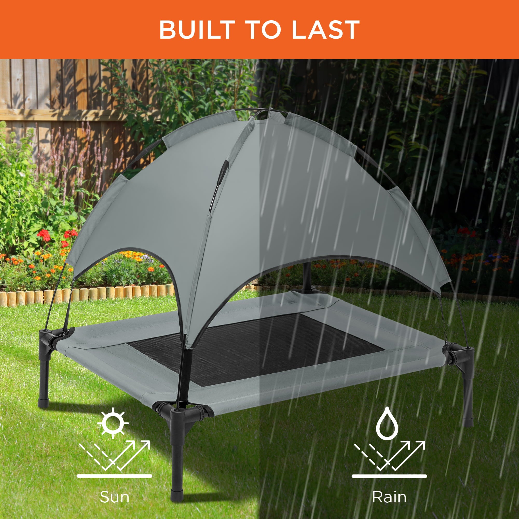 Best Choice Products 30in Elevated Cooling Dog Bed， Outdoor Raised Mesh Pet Cot w/ Removable Canopy， Carrying Bag - Gray