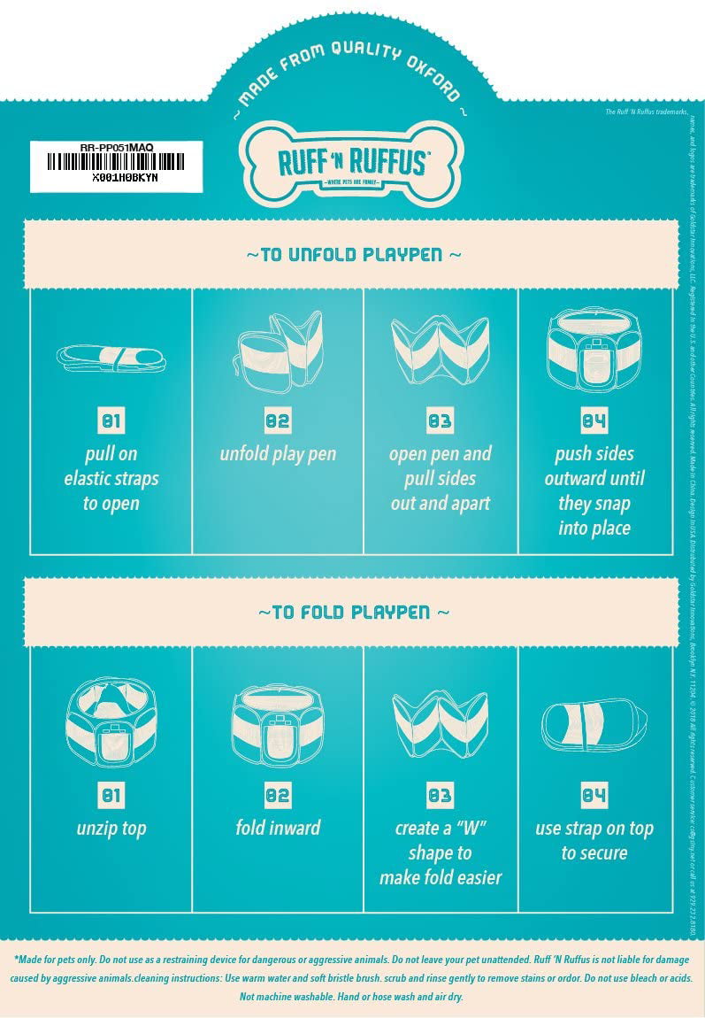 Ruff 'n Ruffus Porle Foldable Pet Playpen + Free Carrying Case + Free Travel Bowl | Available in 3 Sizes Indoor/Outdoor Water-Resistant Removable Shade Cover